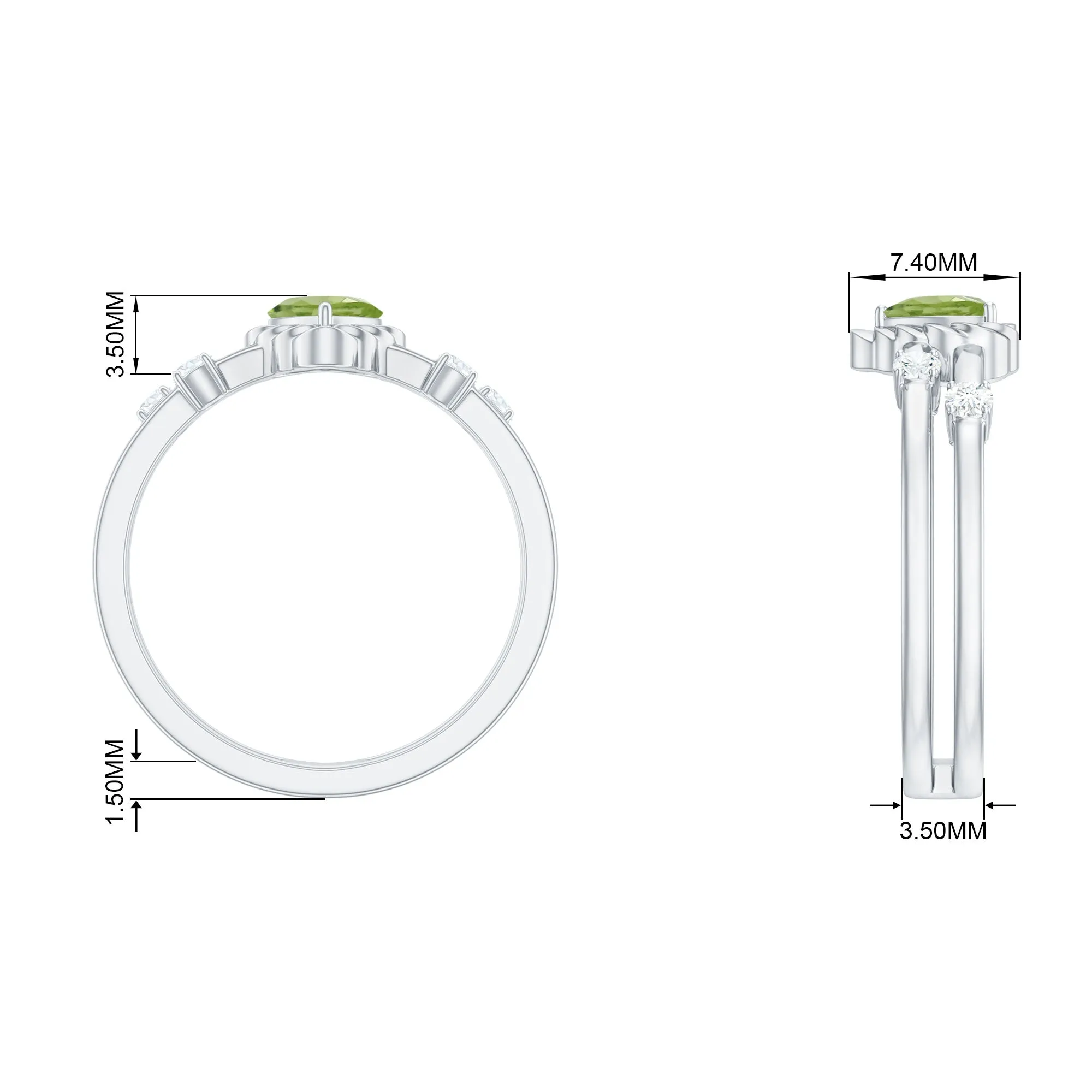 Heart Shape Peridot Solitaire Band Ring with Diamond Stones