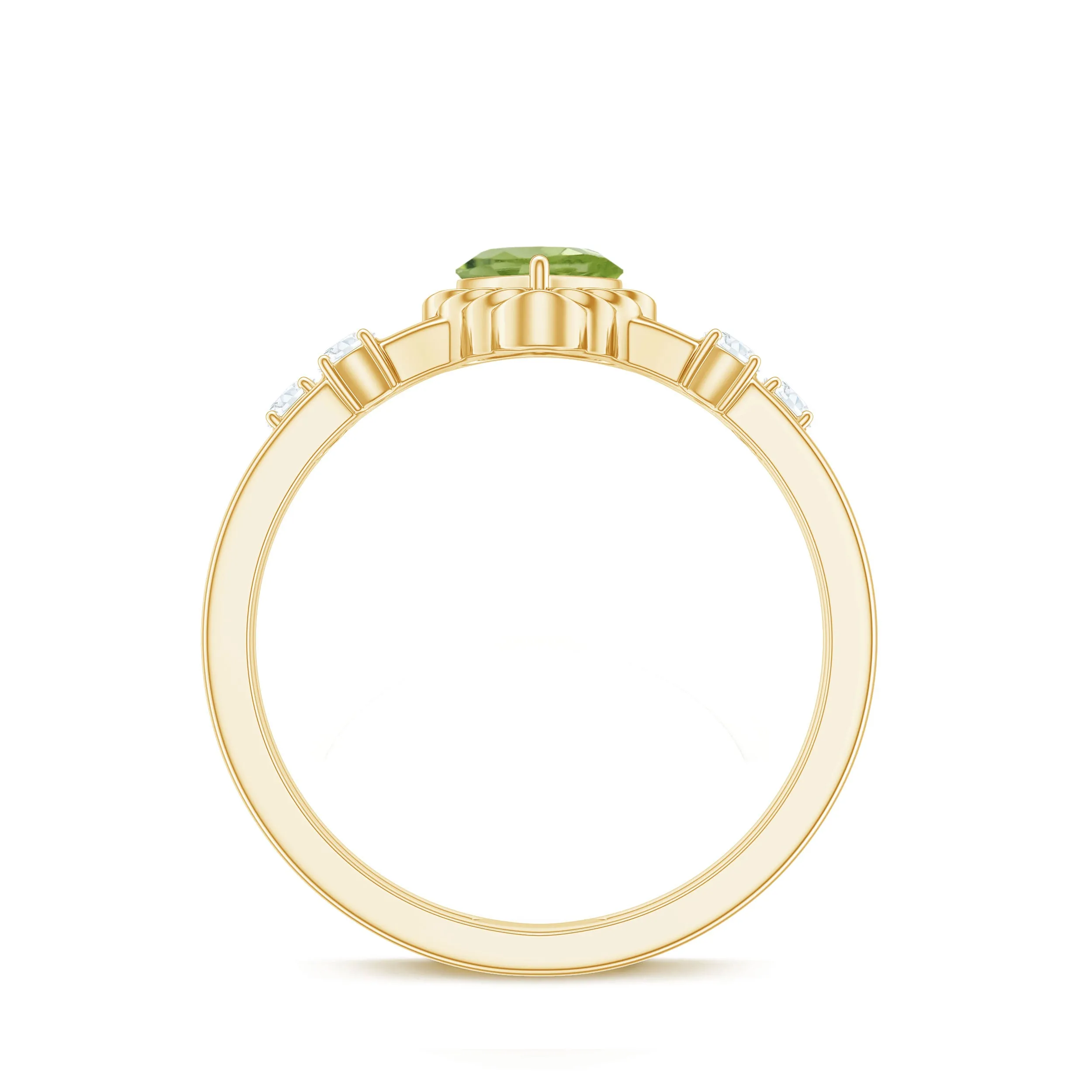 Heart Shape Peridot Solitaire Band Ring with Diamond Stones