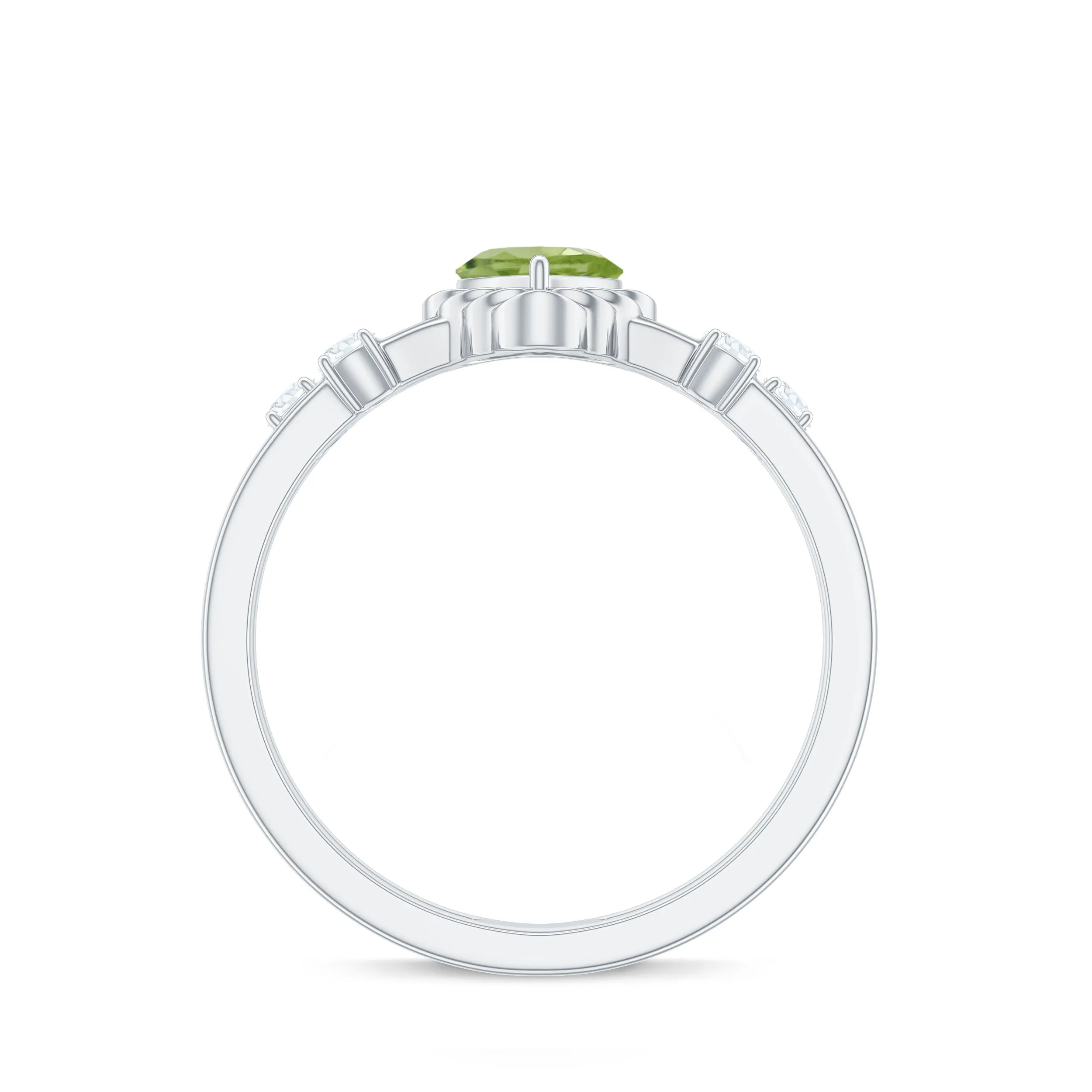 Heart Shape Peridot Solitaire Band Ring with Diamond Stones