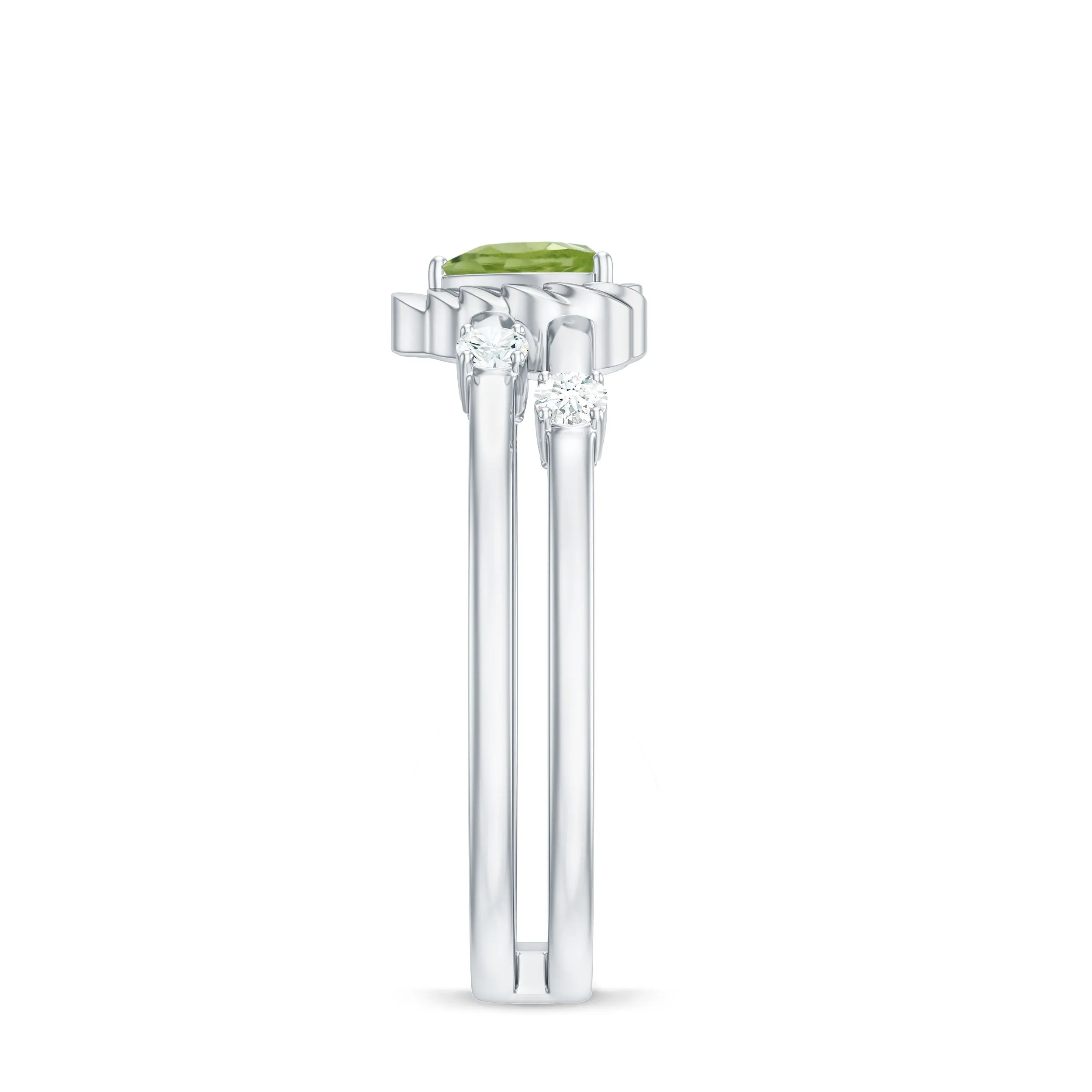 Heart Shape Peridot Solitaire Band Ring with Diamond Stones
