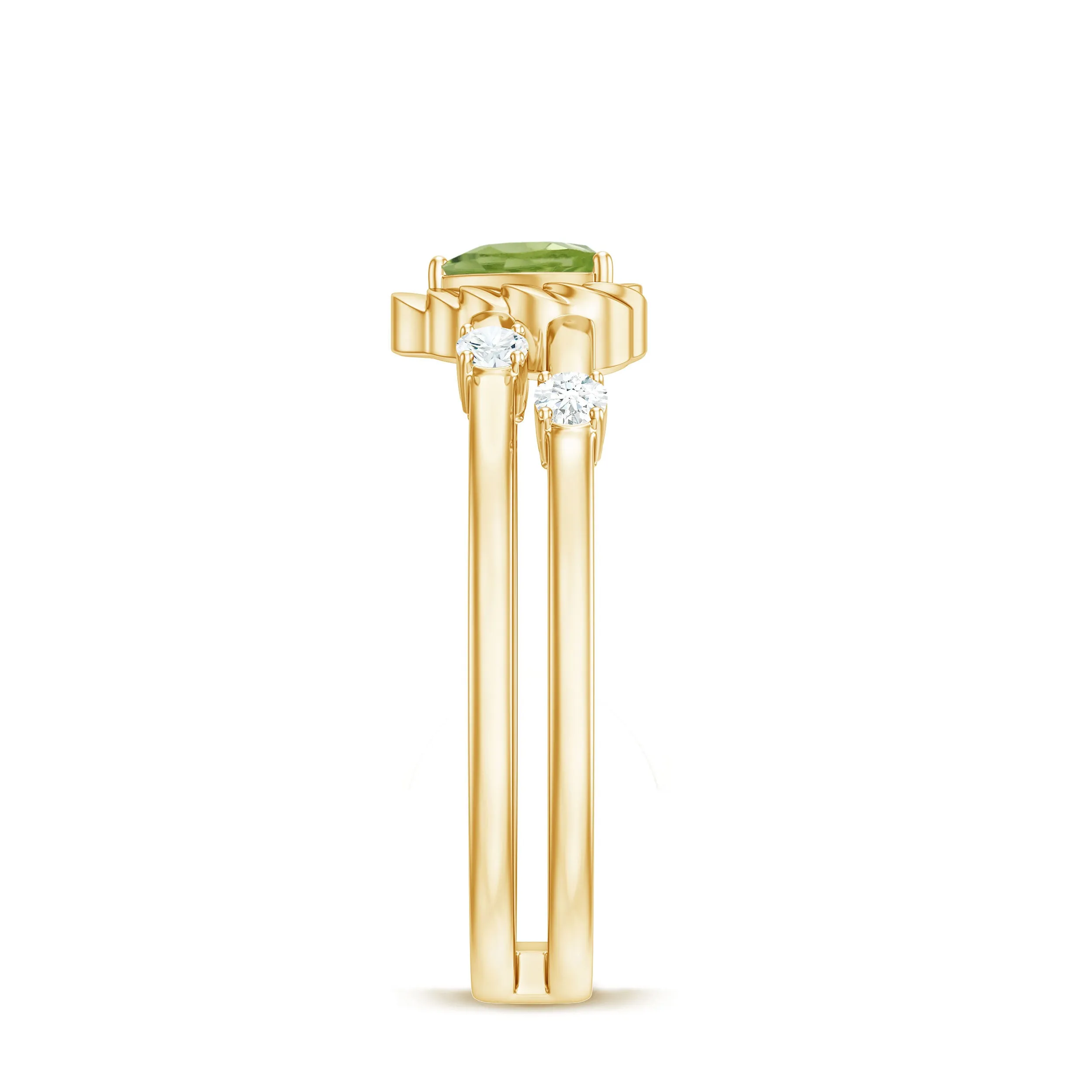 Heart Shape Peridot Solitaire Band Ring with Diamond Stones