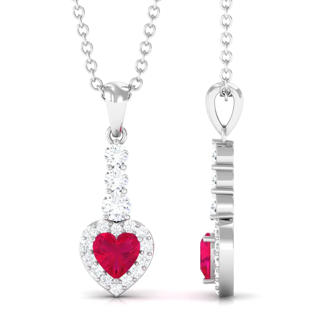 Heart Shape Ruby Drop Pendant with Diamond