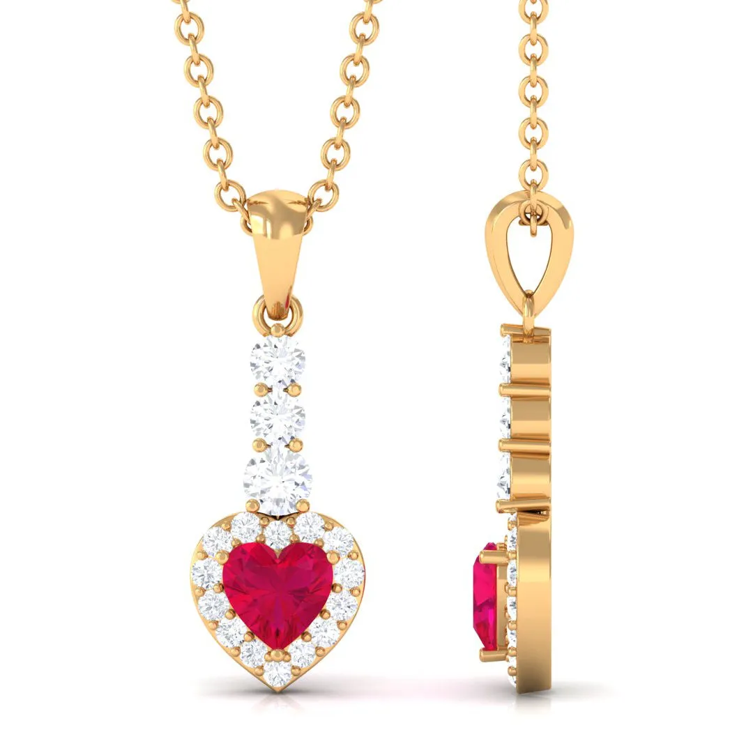 Heart Shape Ruby Drop Pendant with Diamond