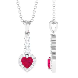 Heart Shape Ruby Drop Pendant with Diamond