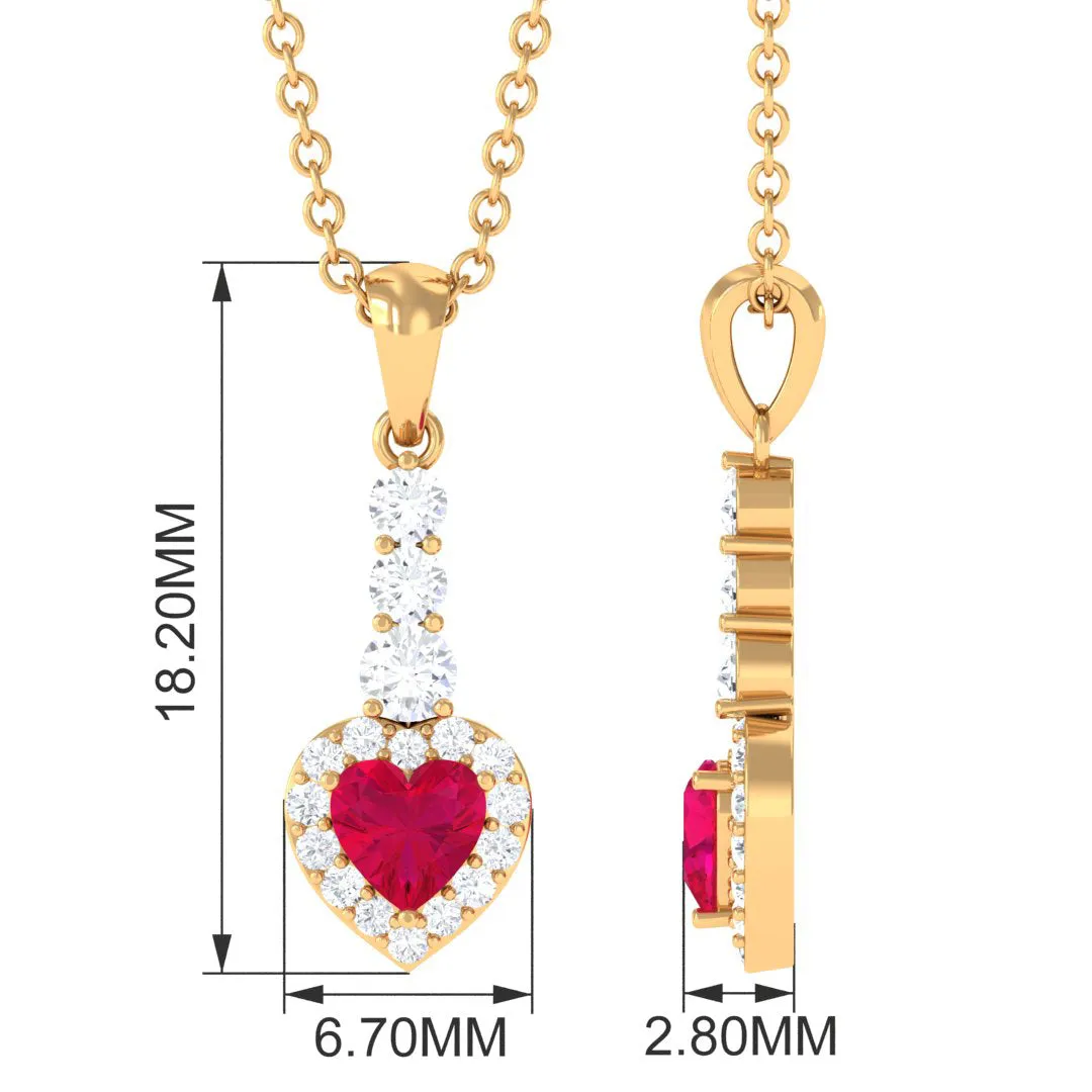 Heart Shape Ruby Drop Pendant with Diamond