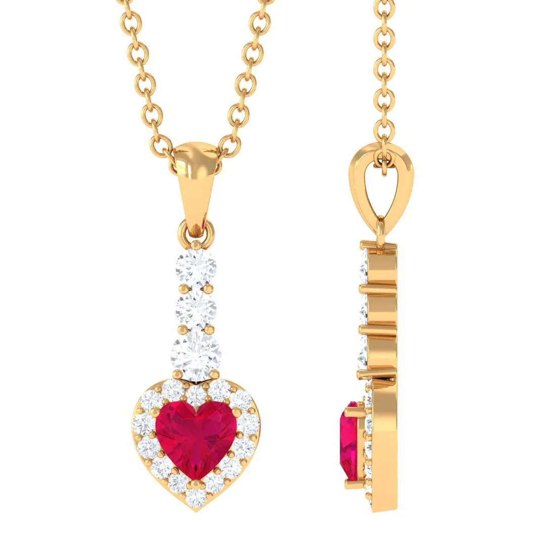 Heart Shape Ruby Drop Pendant with Diamond