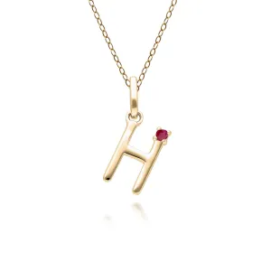 Initiale H Rubin Anfangsbuchstaben Kette in 9ct Gelb Gold