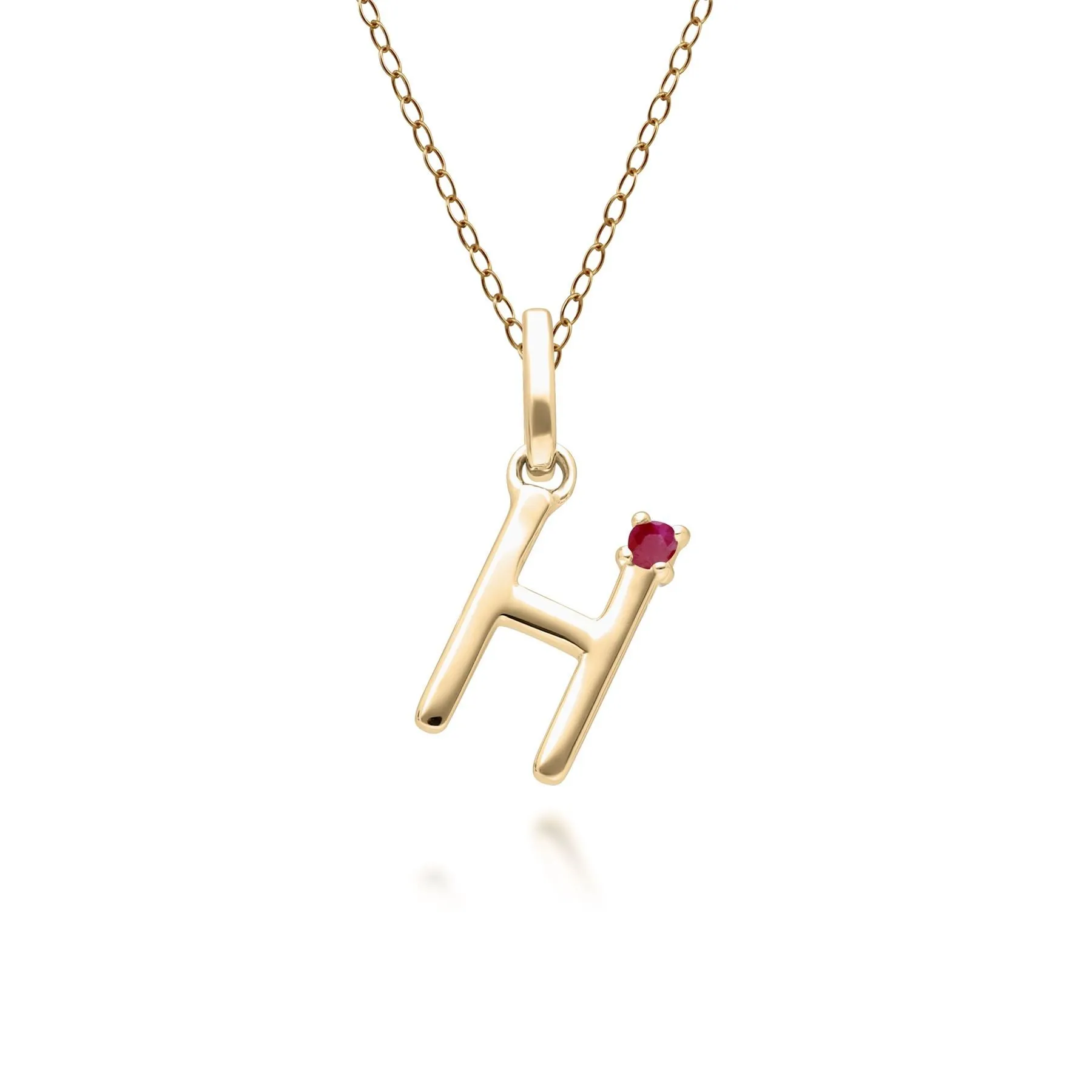 Initiale H Rubin Anfangsbuchstaben Kette in 9ct Gelb Gold