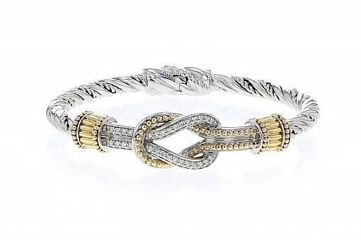 Italian Sterling Silver Open Knot Bracelet with 0.45ct diamonds and 14K solid yellow gold accents