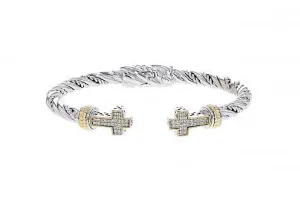Italian Sterling Silver Two Cross Hinged Bracelet with 0.30ct diamonds and 14K solid yellow gold accents