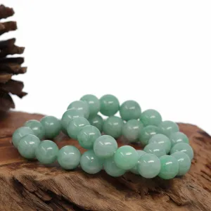 Jadeite Jade 13mm Round Green Beads Bracelet ( 13 mm ) For Men