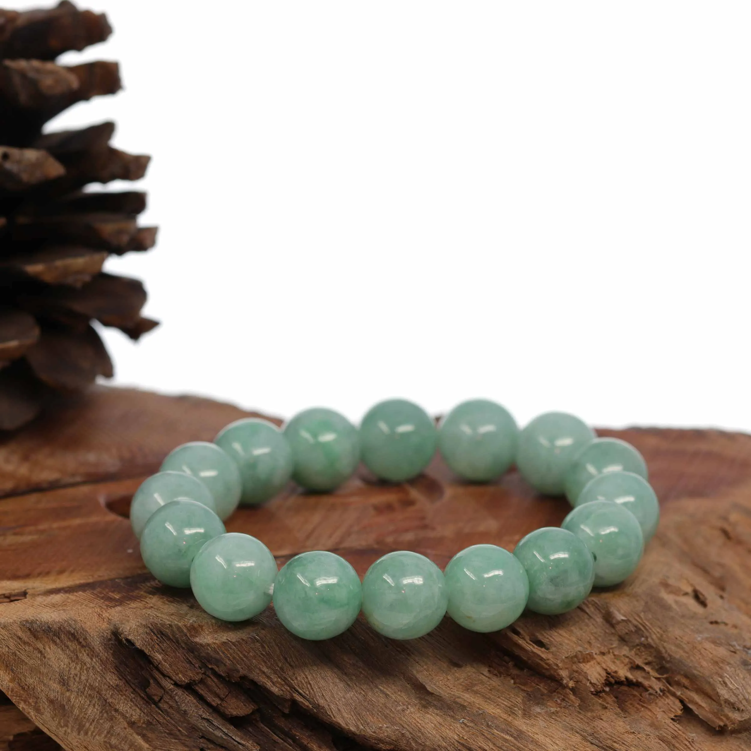 Jadeite Jade 13mm Round Green Beads Bracelet ( 13 mm ) For Men