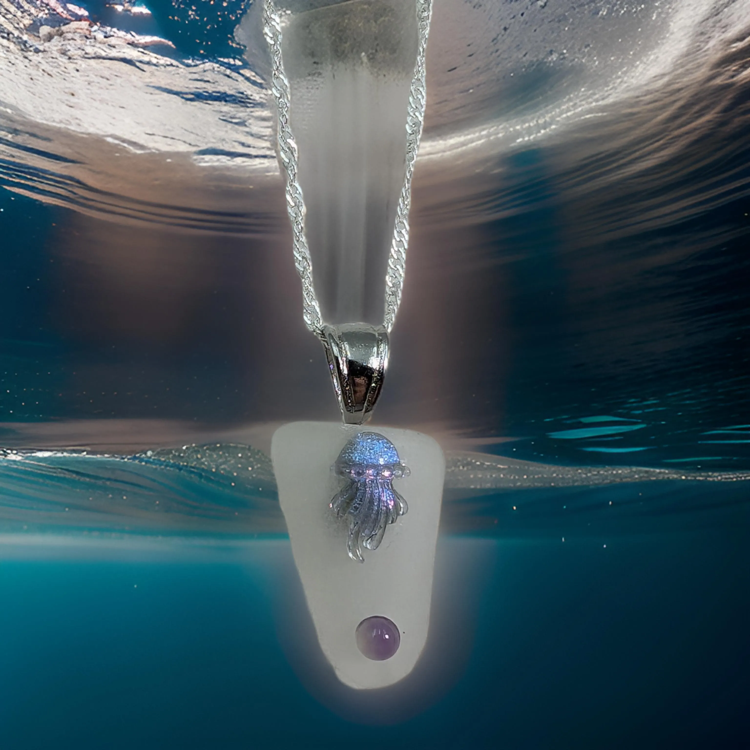 Jellyfish - Sea glass - Necklace