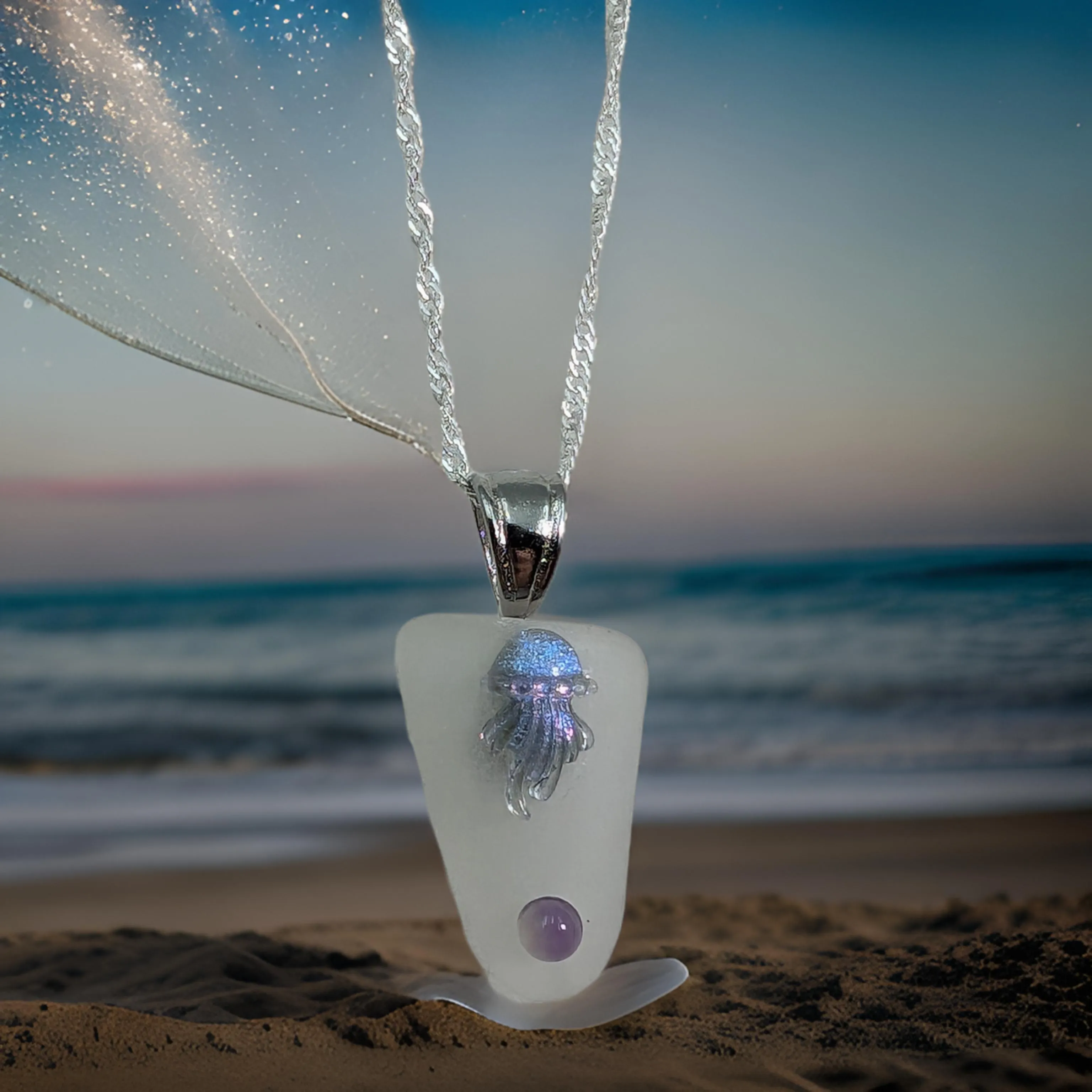 Jellyfish - Sea glass - Necklace