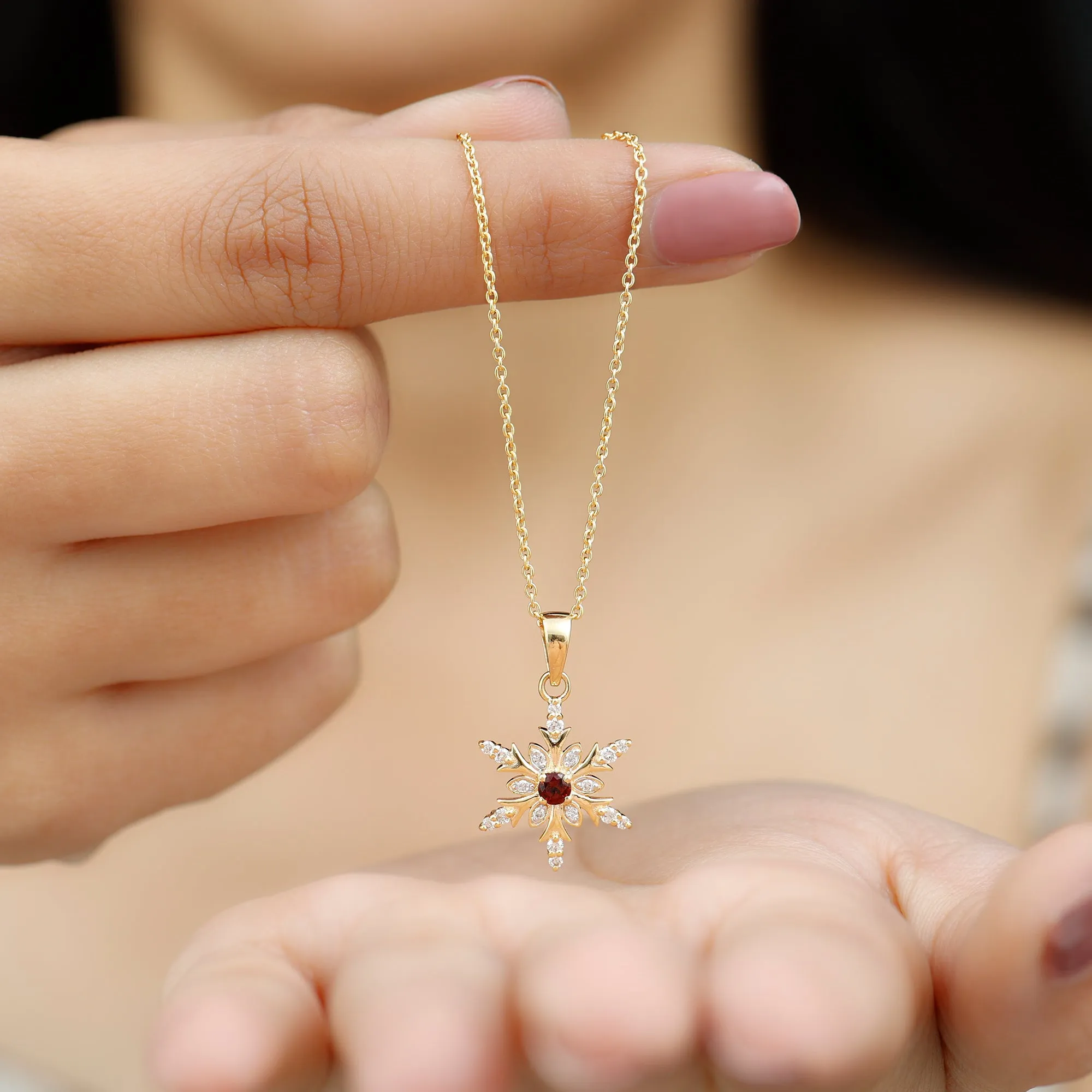 Lab Created Ruby Snowflake Pendant with Diamond Accent