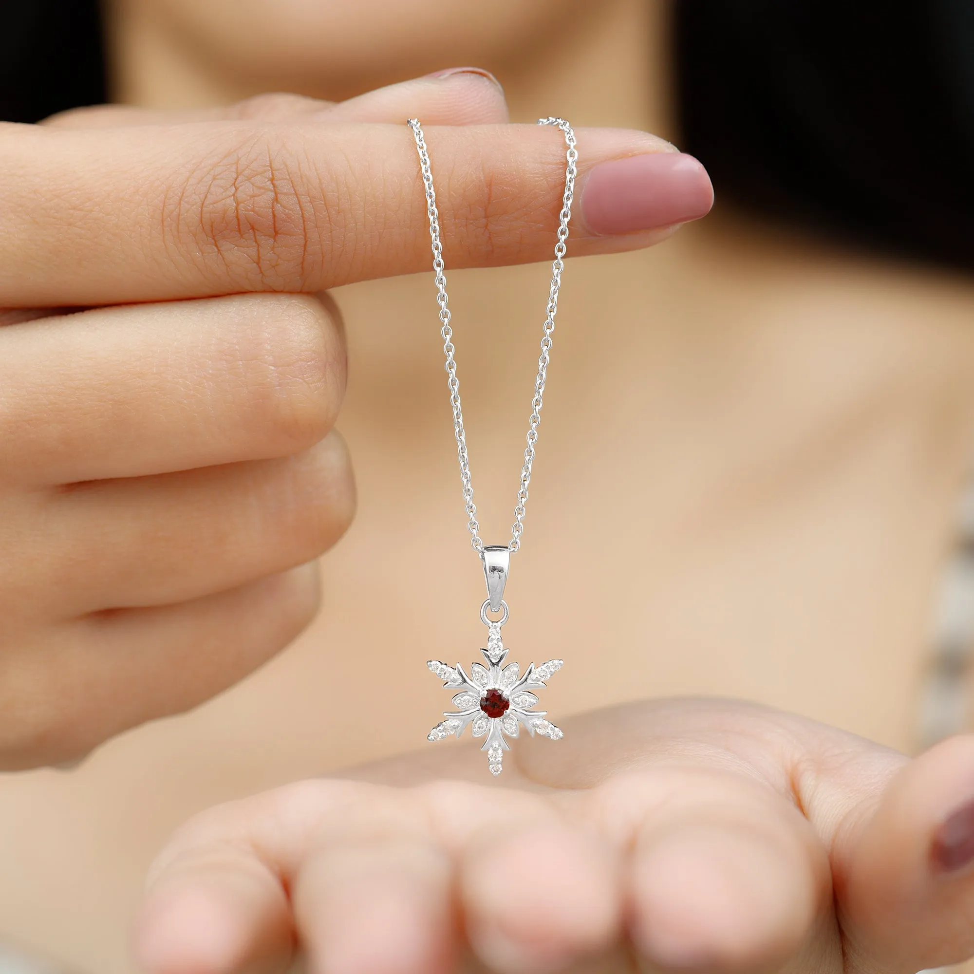 Lab Created Ruby Snowflake Pendant with Diamond Accent