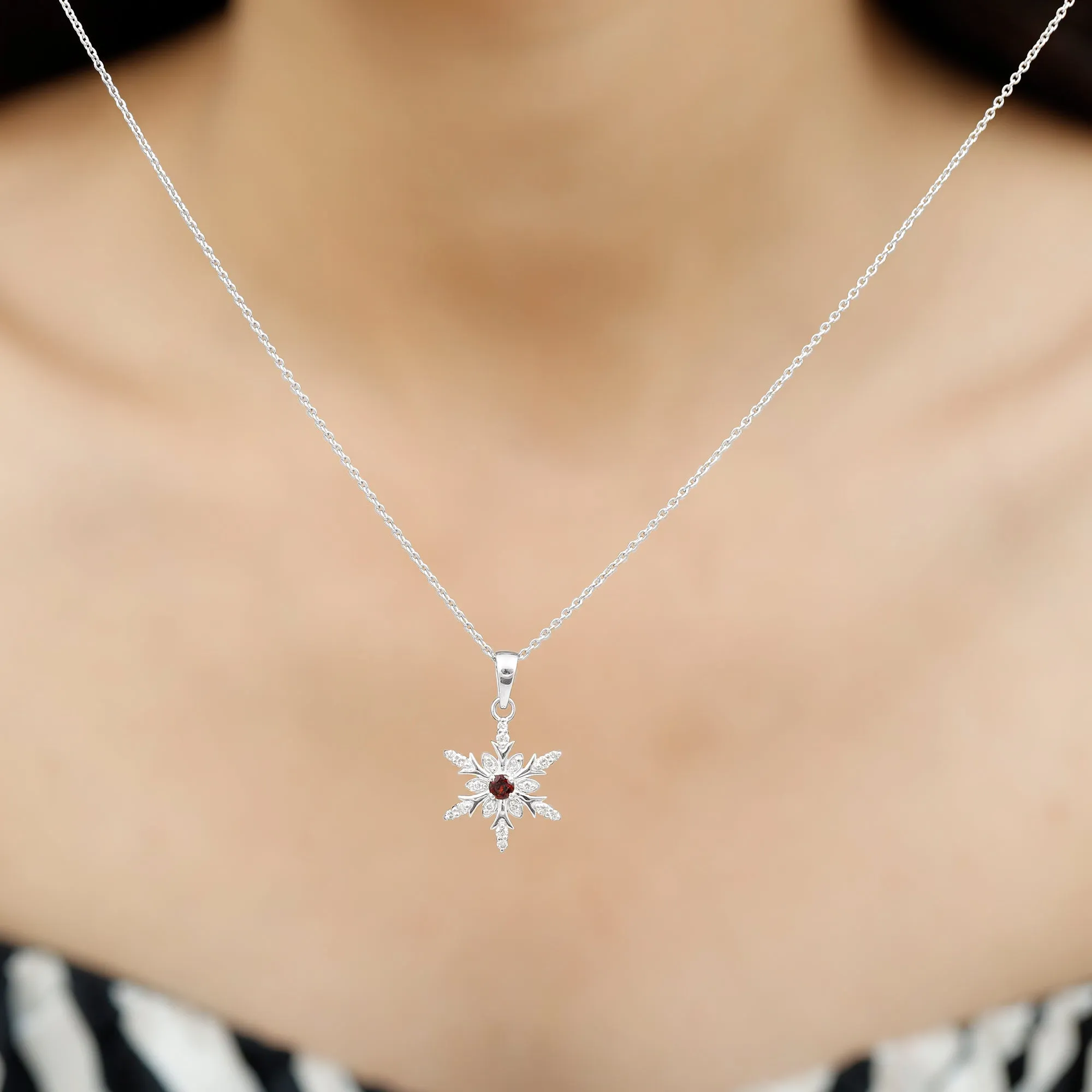 Lab Created Ruby Snowflake Pendant with Diamond Accent