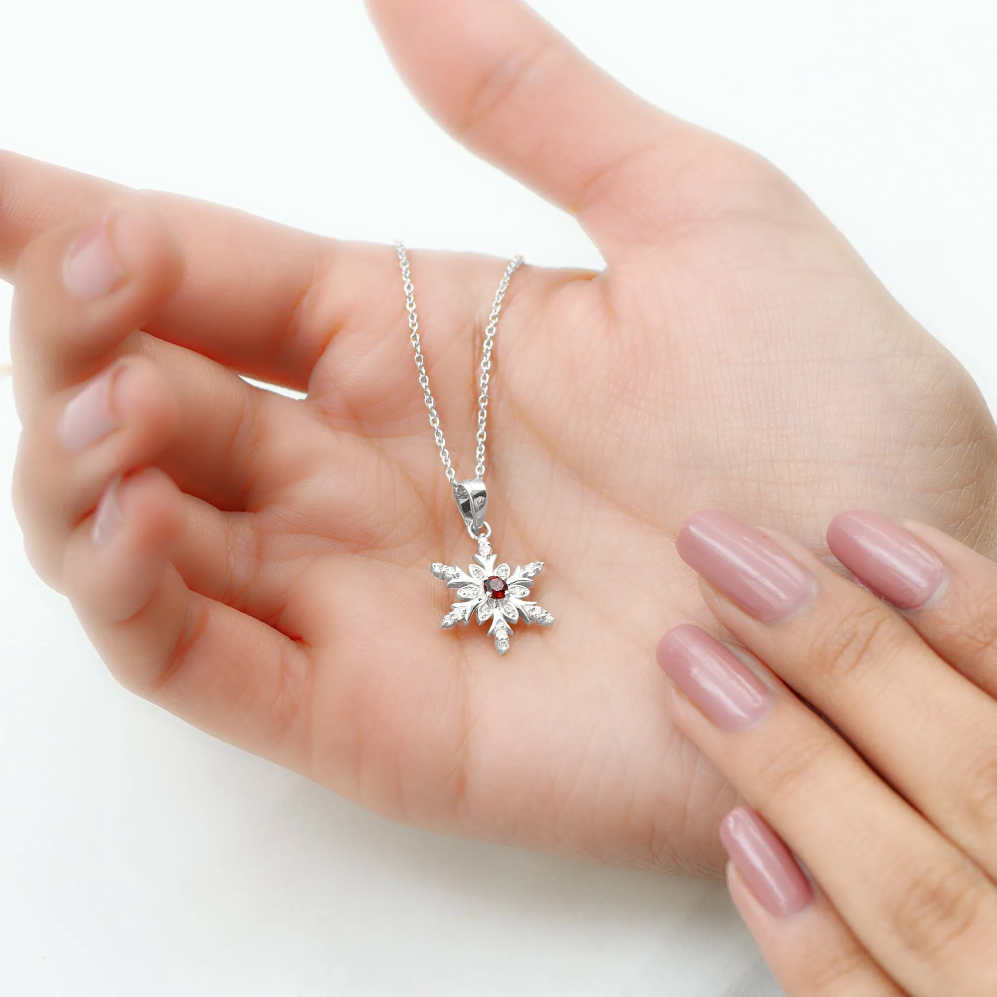 Lab Created Ruby Snowflake Pendant with Diamond Accent