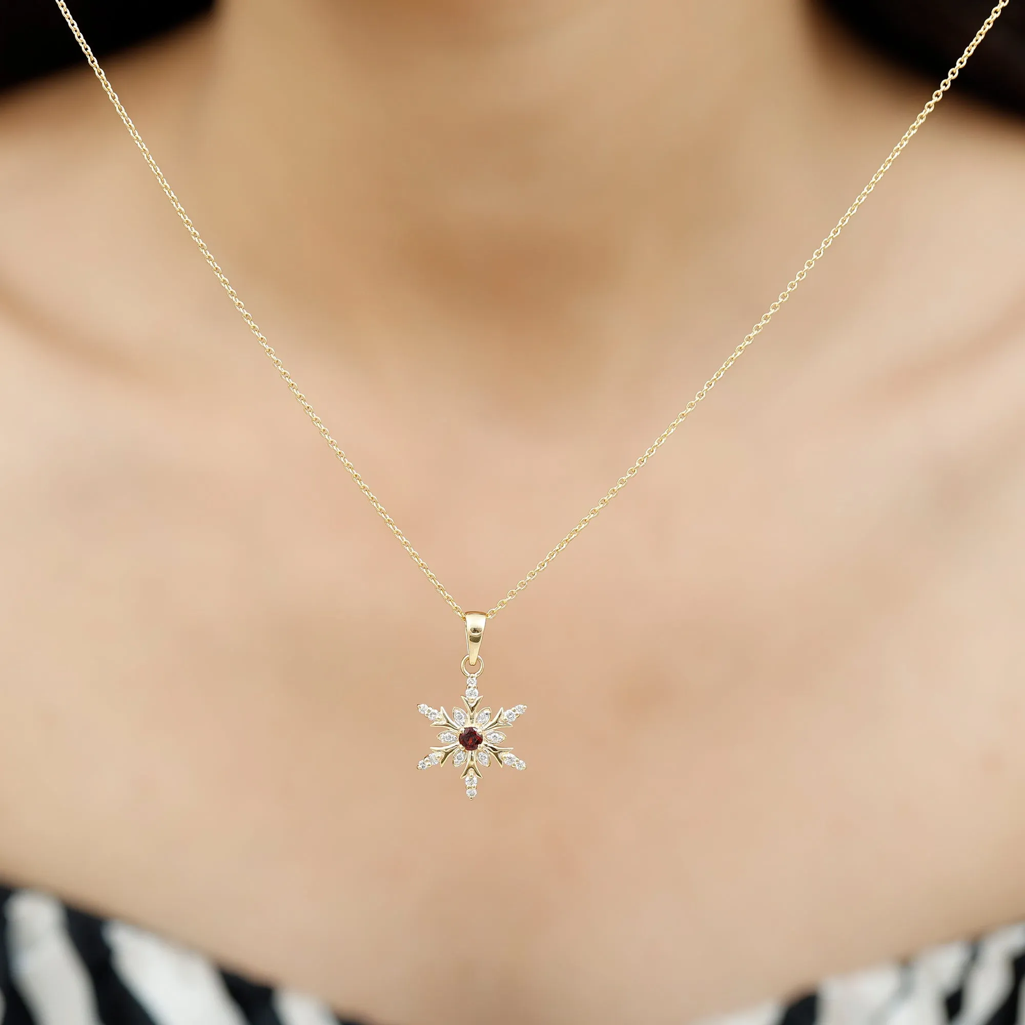 Lab Created Ruby Snowflake Pendant with Diamond Accent