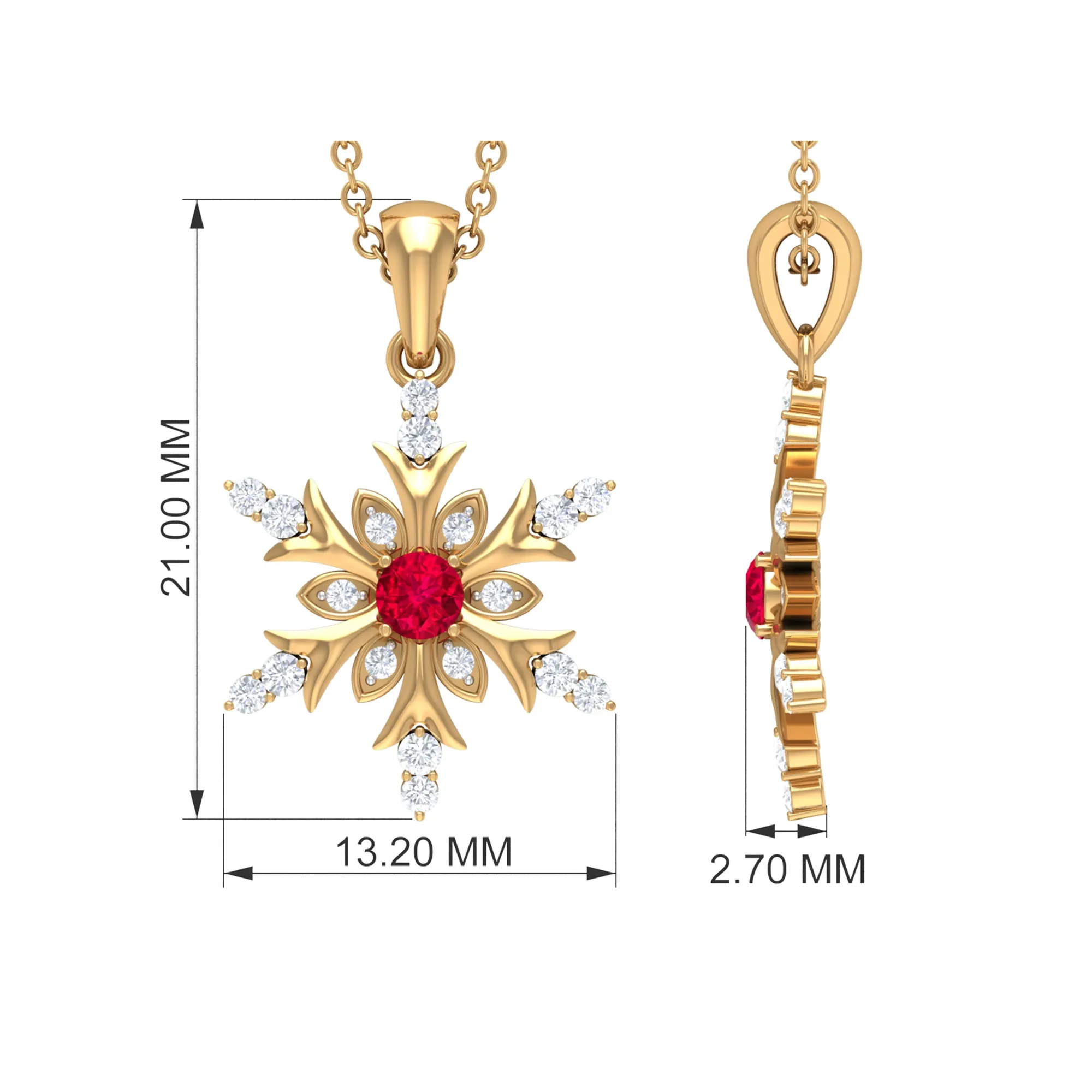 Lab Created Ruby Snowflake Pendant with Diamond Accent