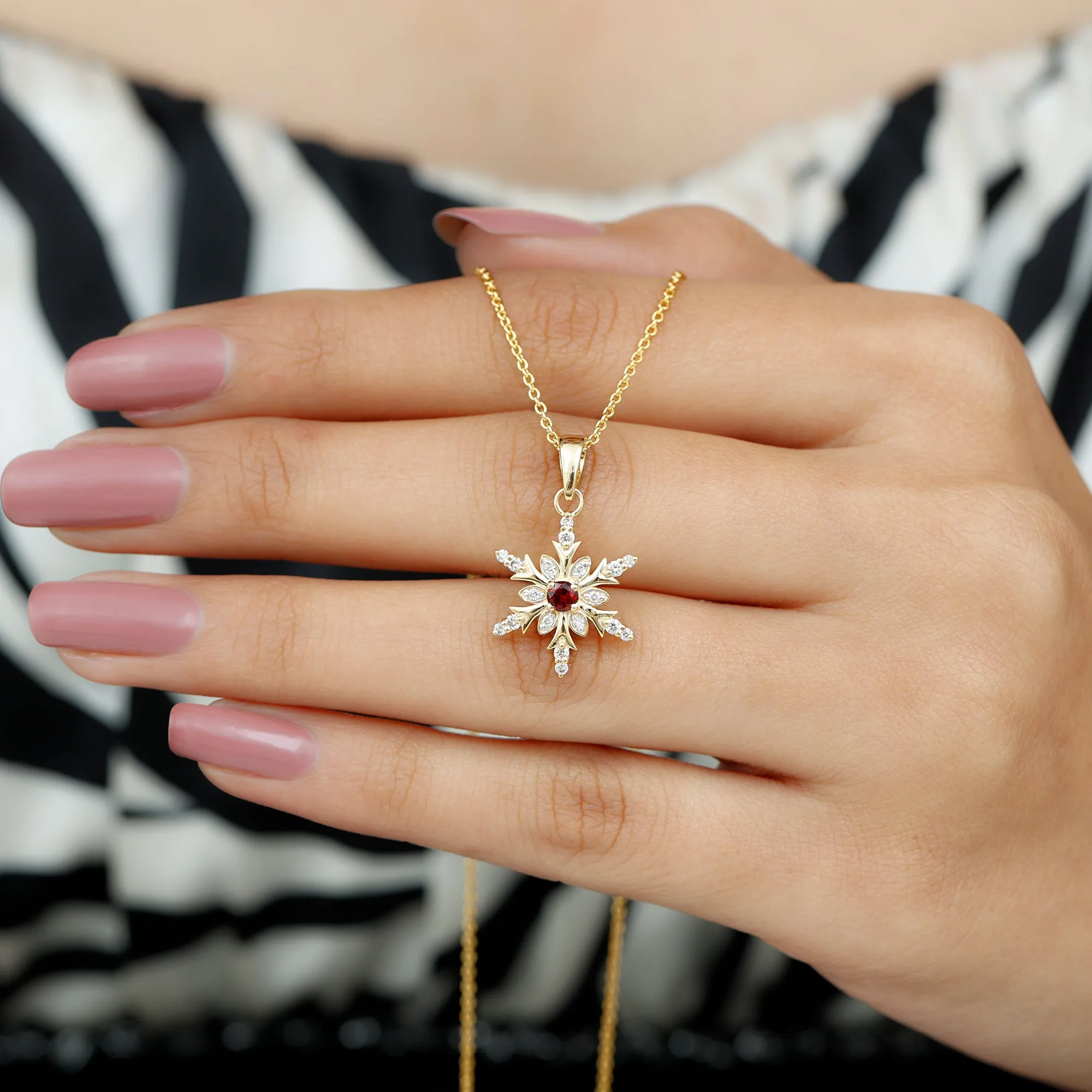 Lab Created Ruby Snowflake Pendant with Diamond Accent