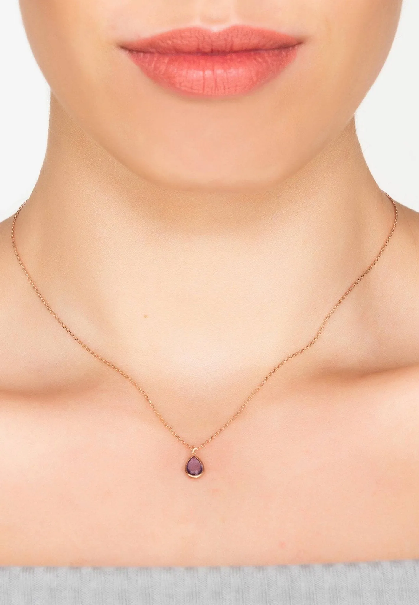Latelita London Pisa Mini Teardrop Necklace Rosegold Amethyst