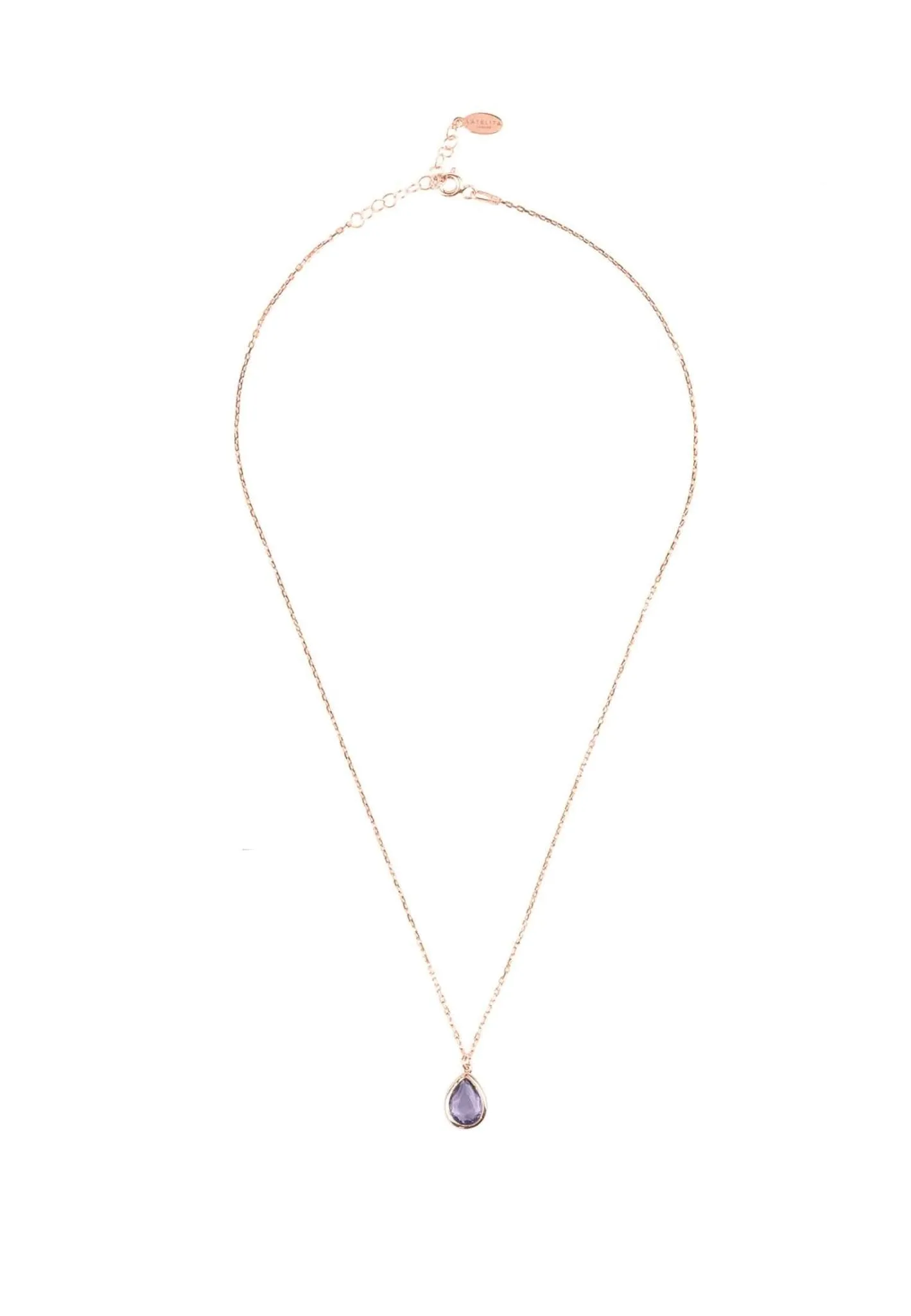 Latelita London Pisa Mini Teardrop Necklace Rosegold Amethyst