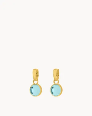 March Birthstone Peace Dainty Signature Earring Pendants, Gold