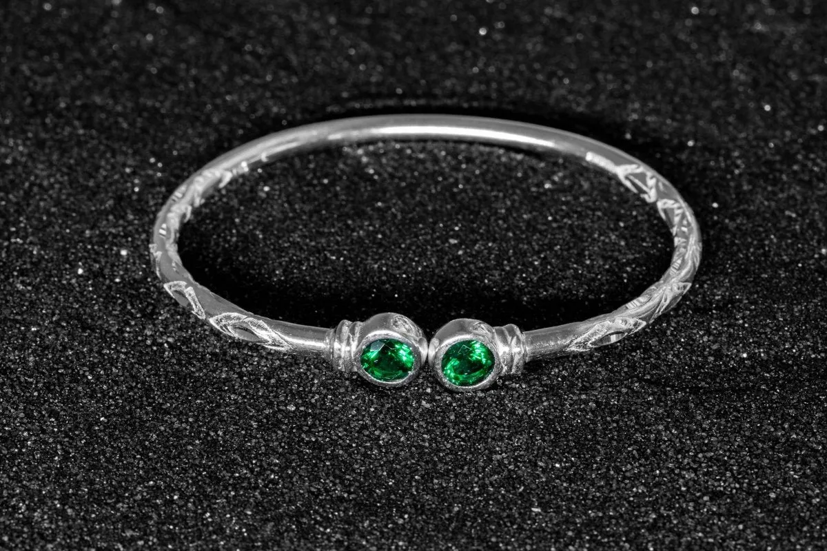 Medium Bangle with Synthetic Emerald May Birthstone