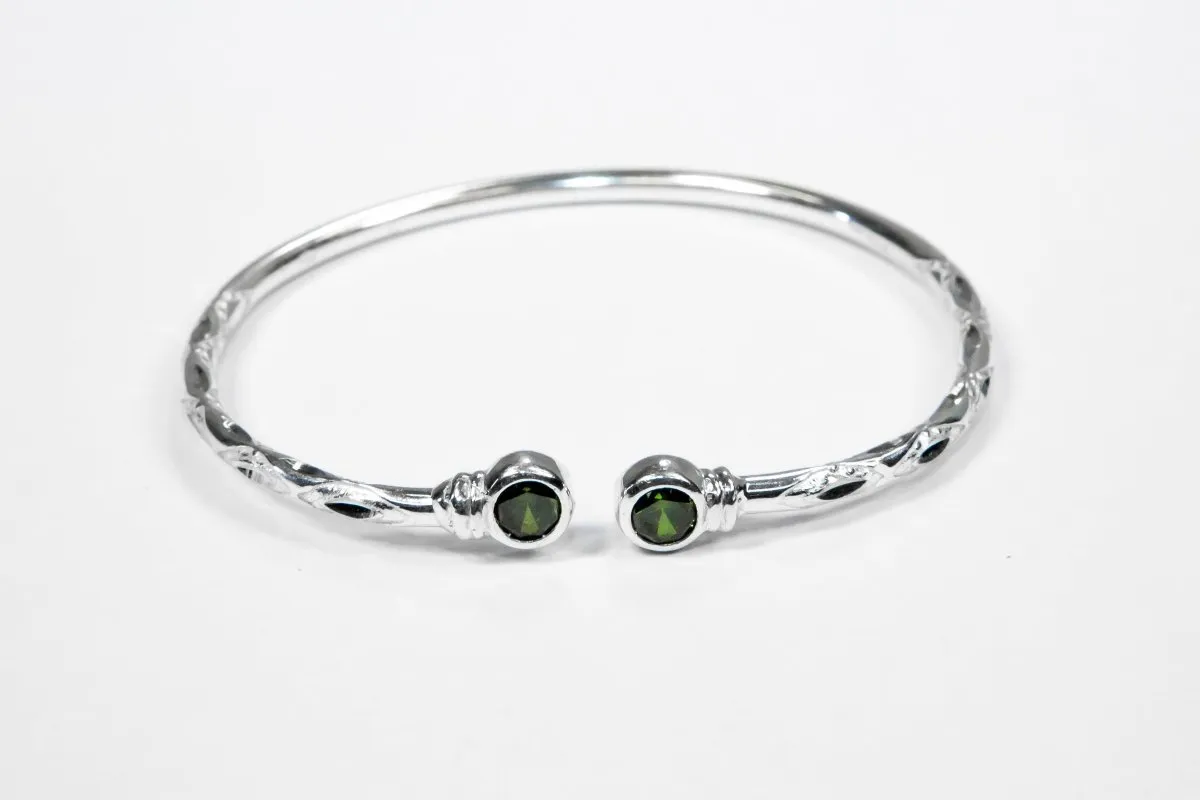 Medium Bangle with Synthetic Emerald May Birthstone