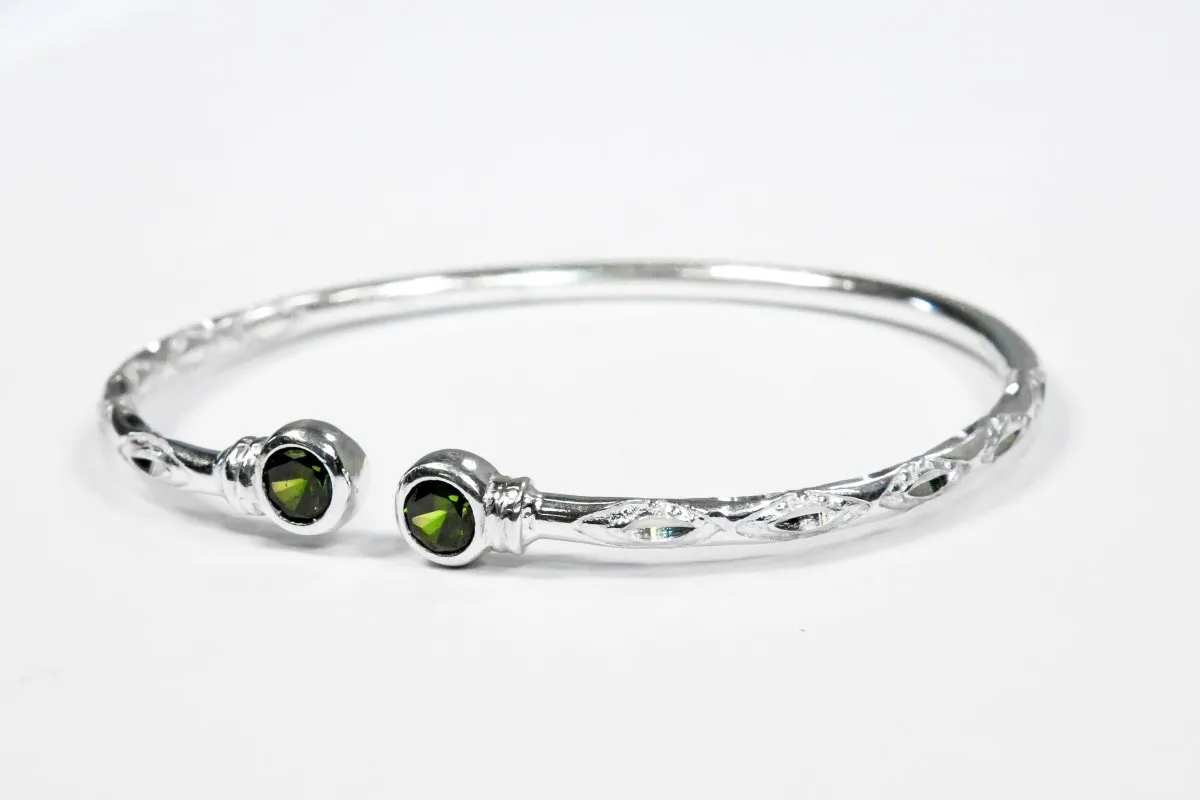 Medium Bangle with Synthetic Emerald May Birthstone