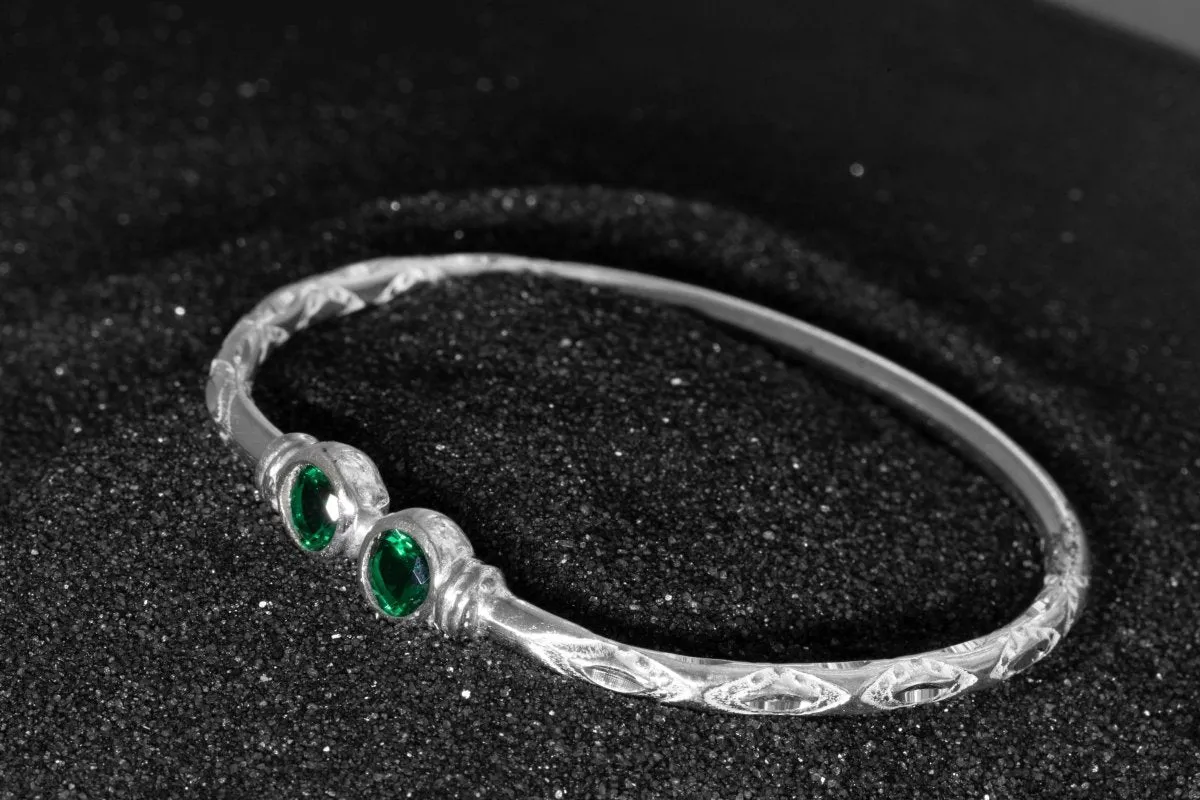 Medium Bangle with Synthetic Emerald May Birthstone