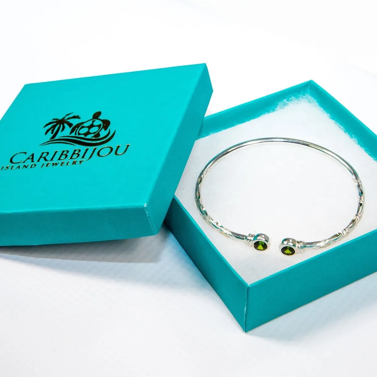 Medium Bangle with Synthetic Emerald May Birthstone