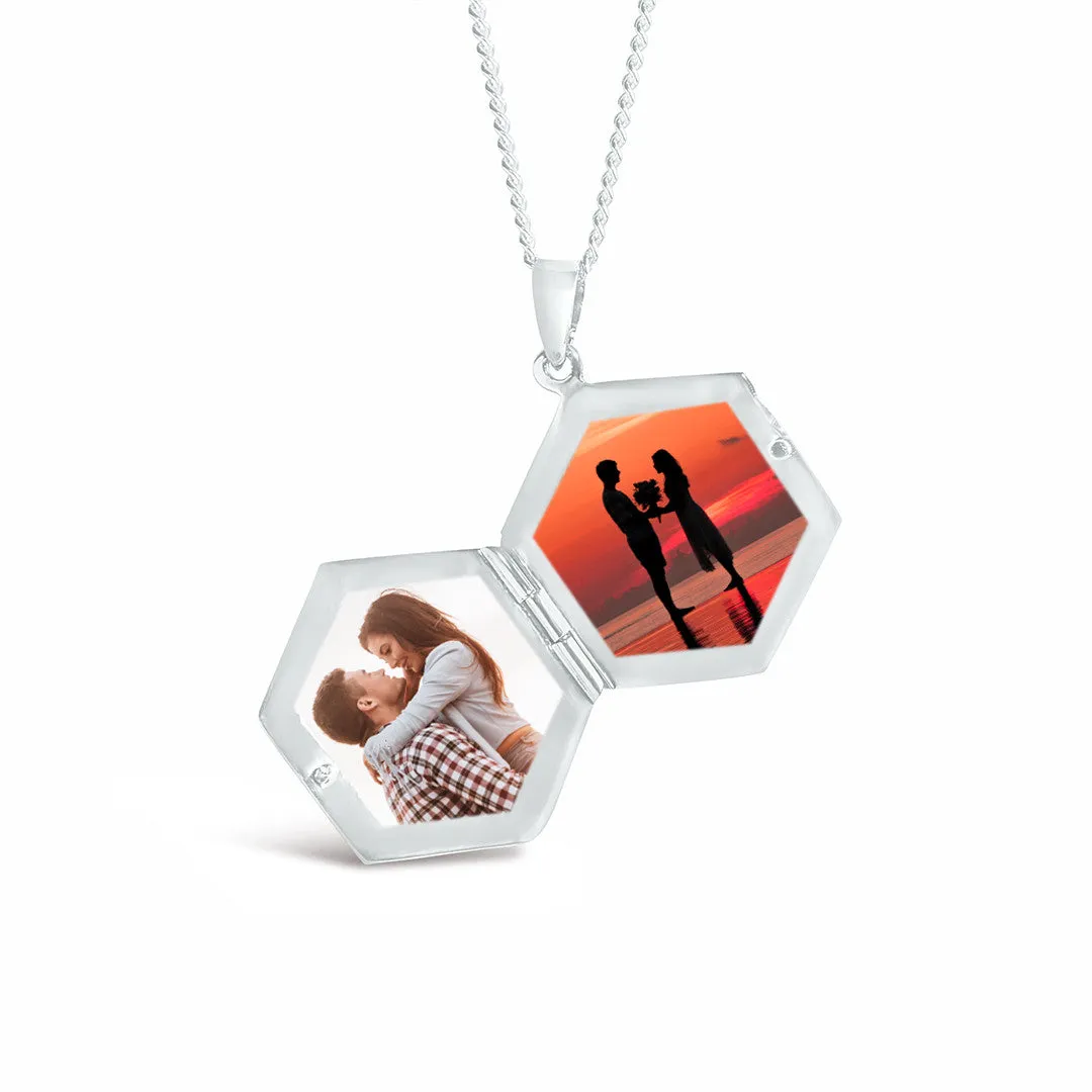 Men's Hexagon Locket Necklace Silver   Photos