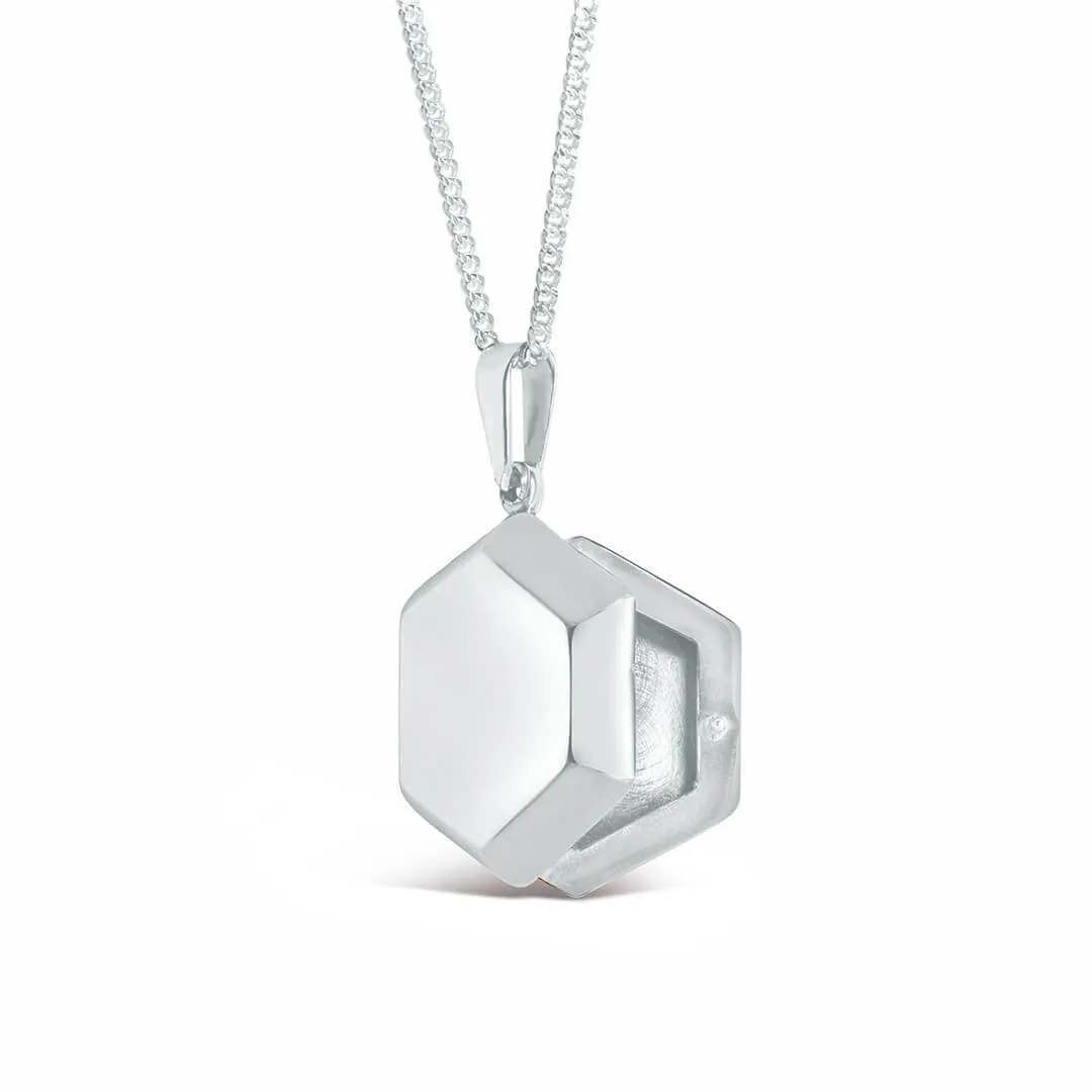 Men's Hexagon Locket Necklace Silver   Photos