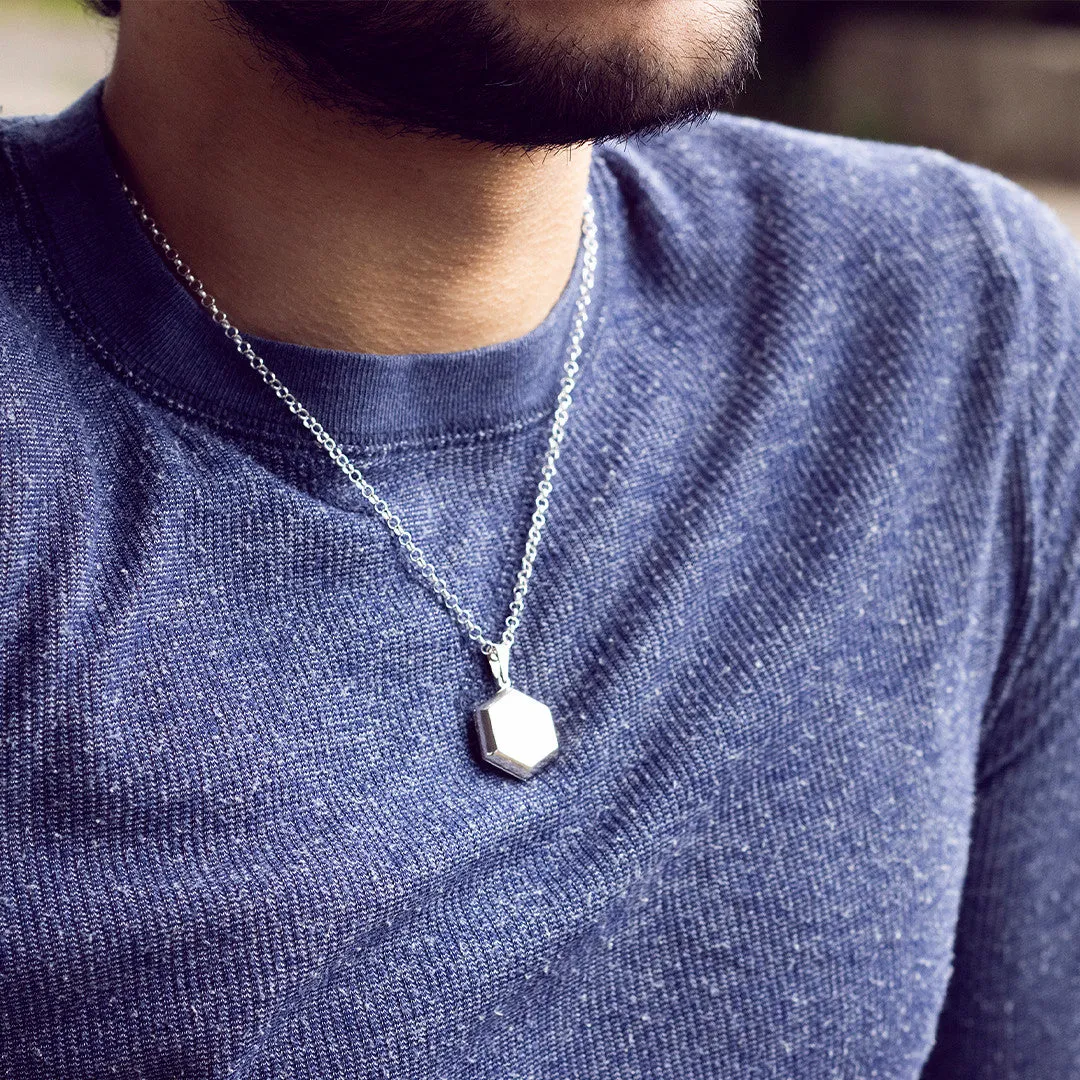 Men's Hexagon Locket Necklace Silver   Photos