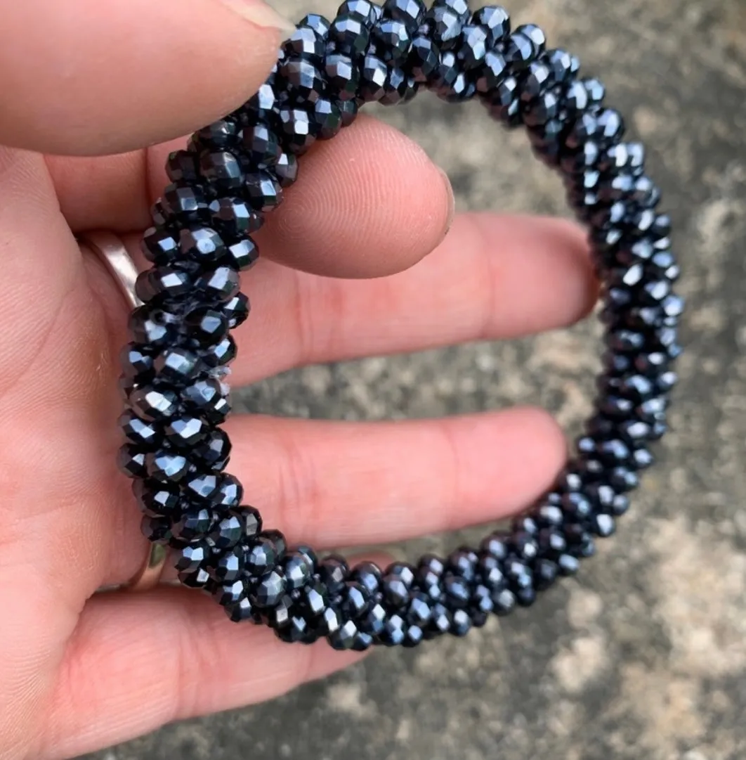 Metallic crystal crocheted bracelet