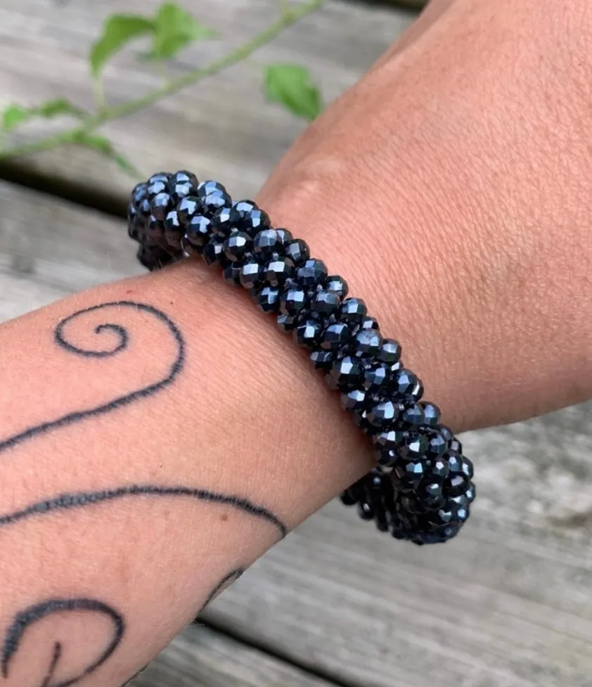 Metallic crystal crocheted bracelet