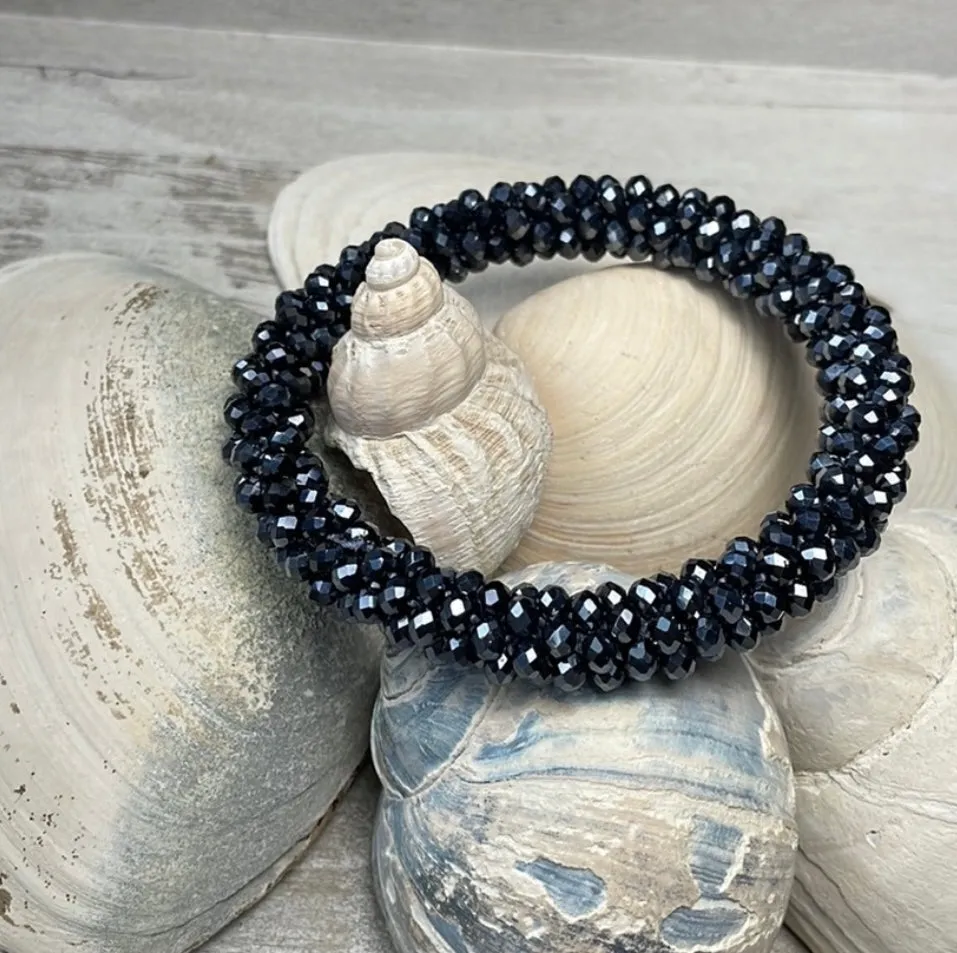 Metallic crystal crocheted bracelet