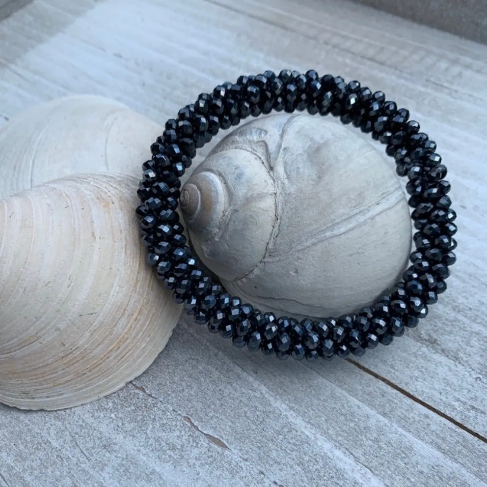 Metallic crystal crocheted bracelet