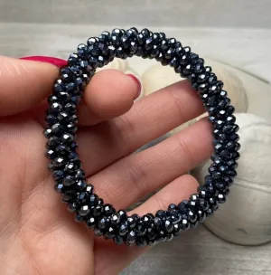 Metallic crystal crocheted bracelet