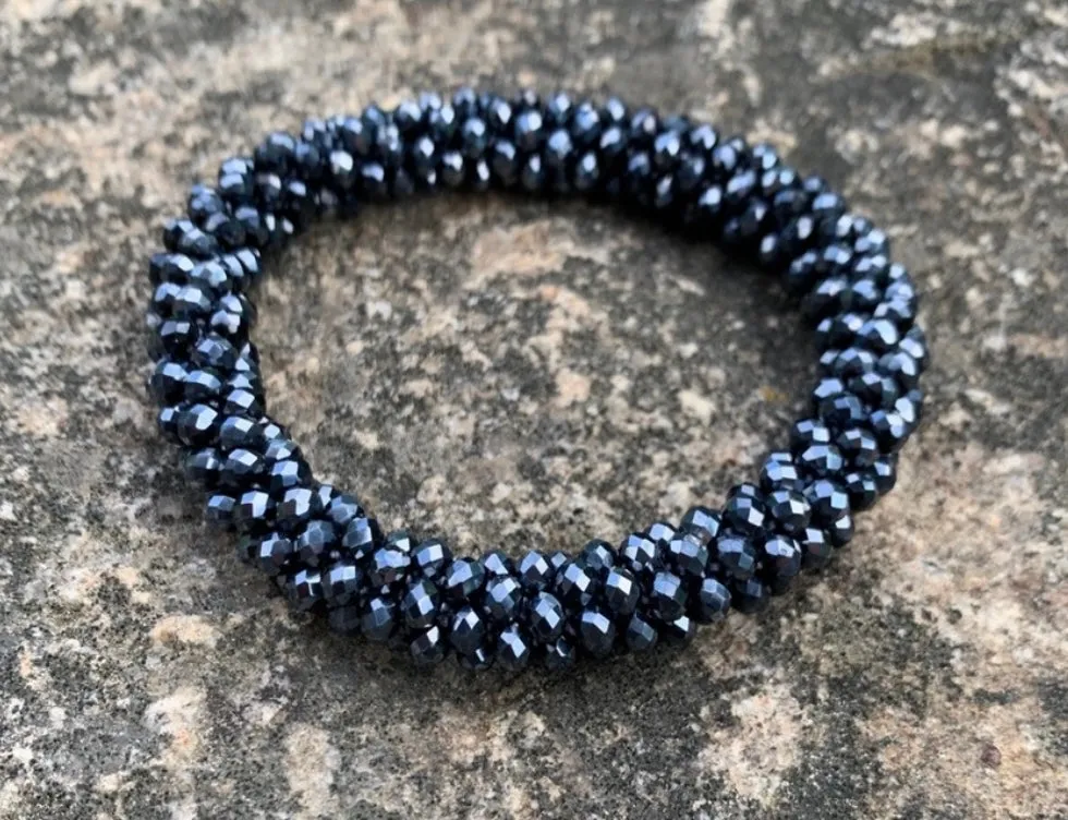Metallic crystal crocheted bracelet