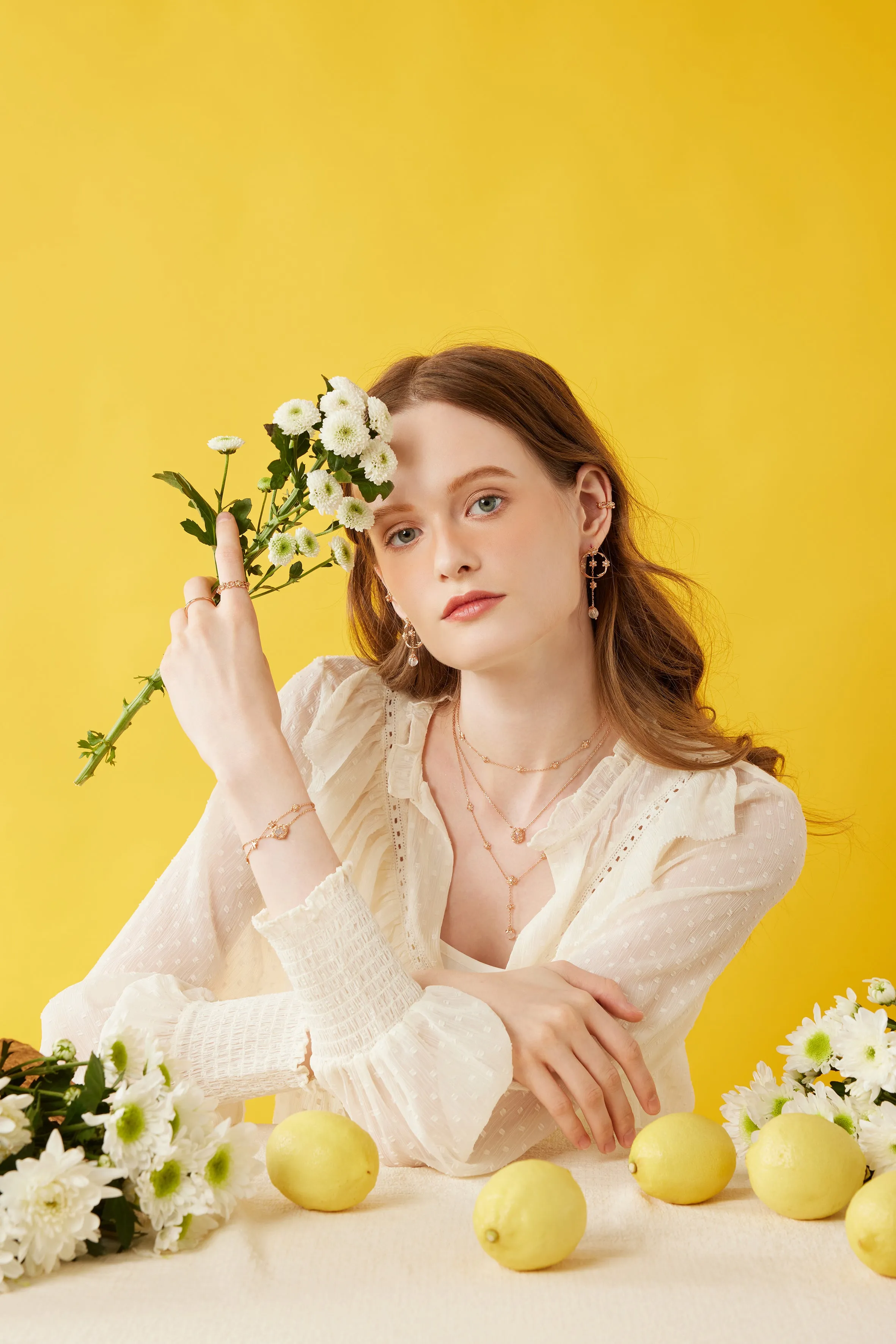 Moonstone Gold Floral	Lariat Necklace - Daffodil