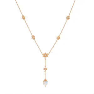 Moonstone Gold Floral	Lariat Necklace - Daffodil