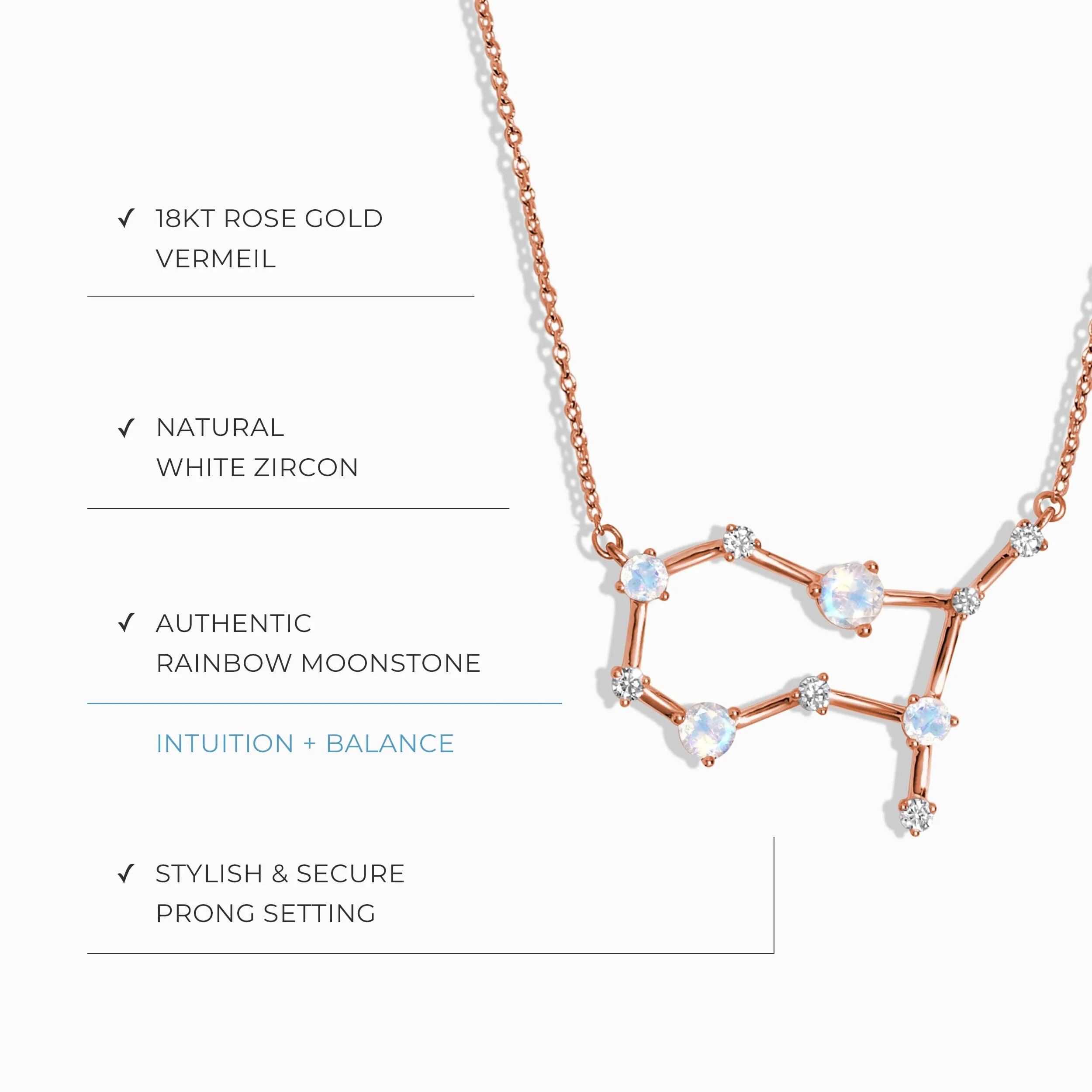 Moonstone Necklace - Gemini Zodiac Constellation