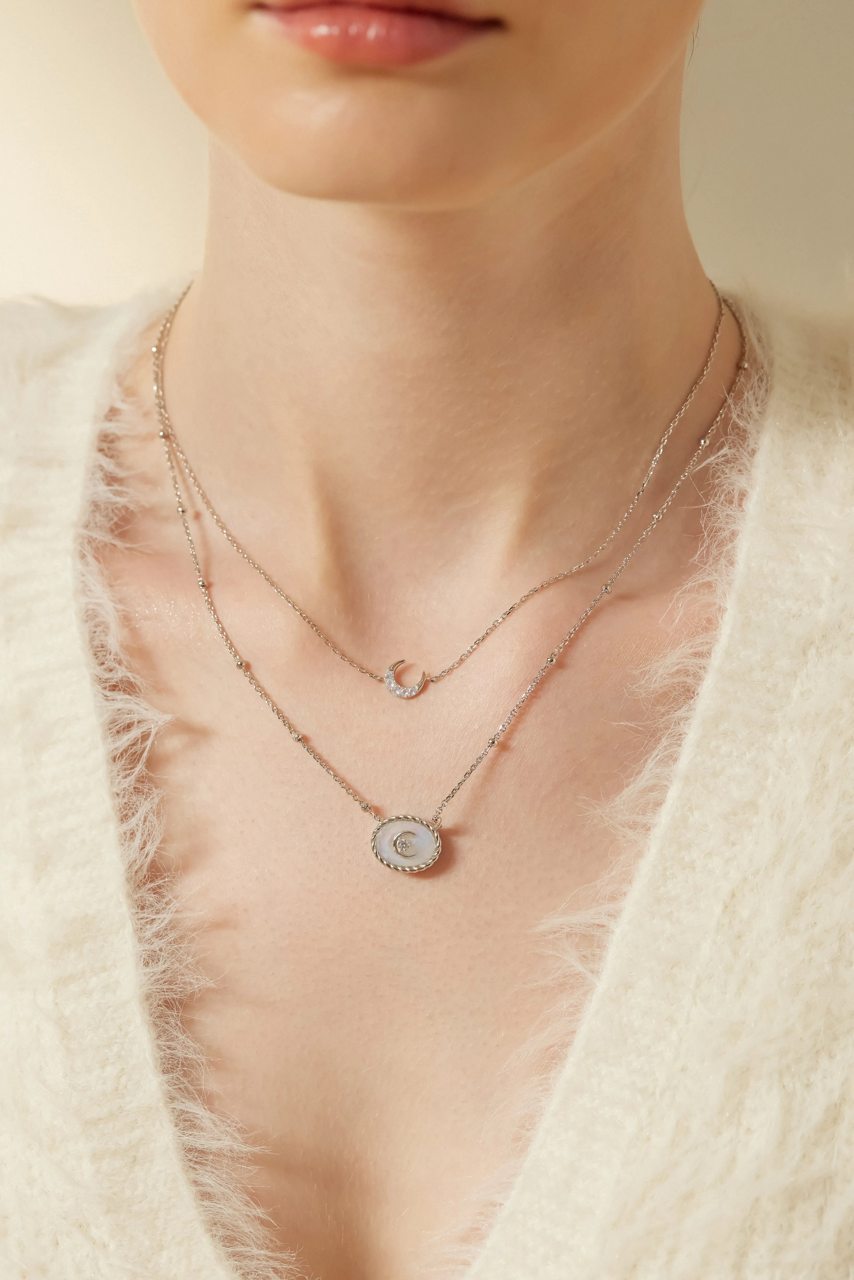 Moonstone Silver Petite Moon Necklace