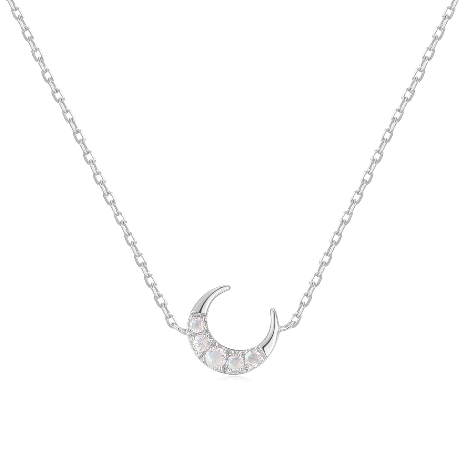 Moonstone Silver Petite Moon Necklace
