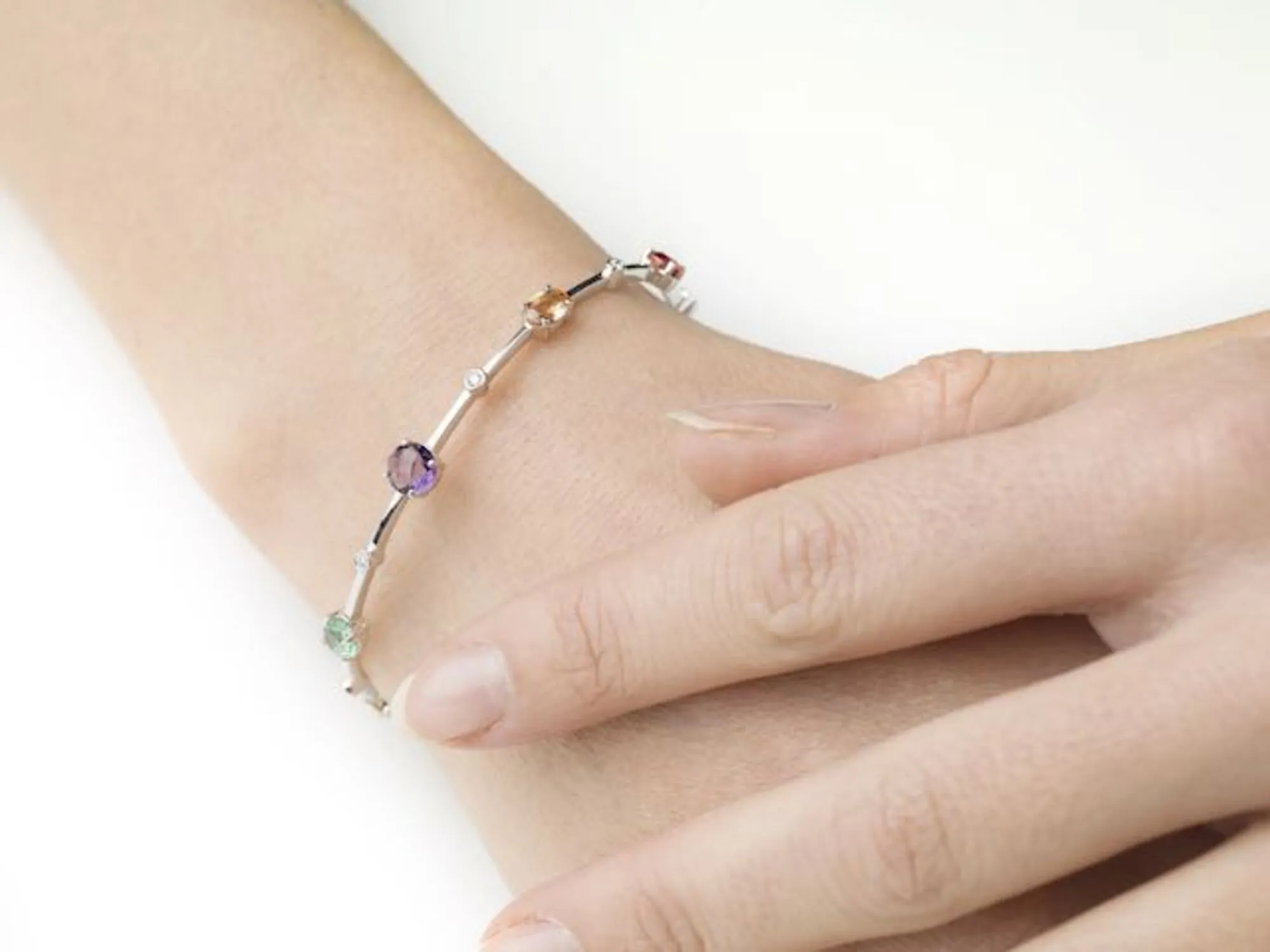 Multi coloured gemstones 18k white gold bracelet