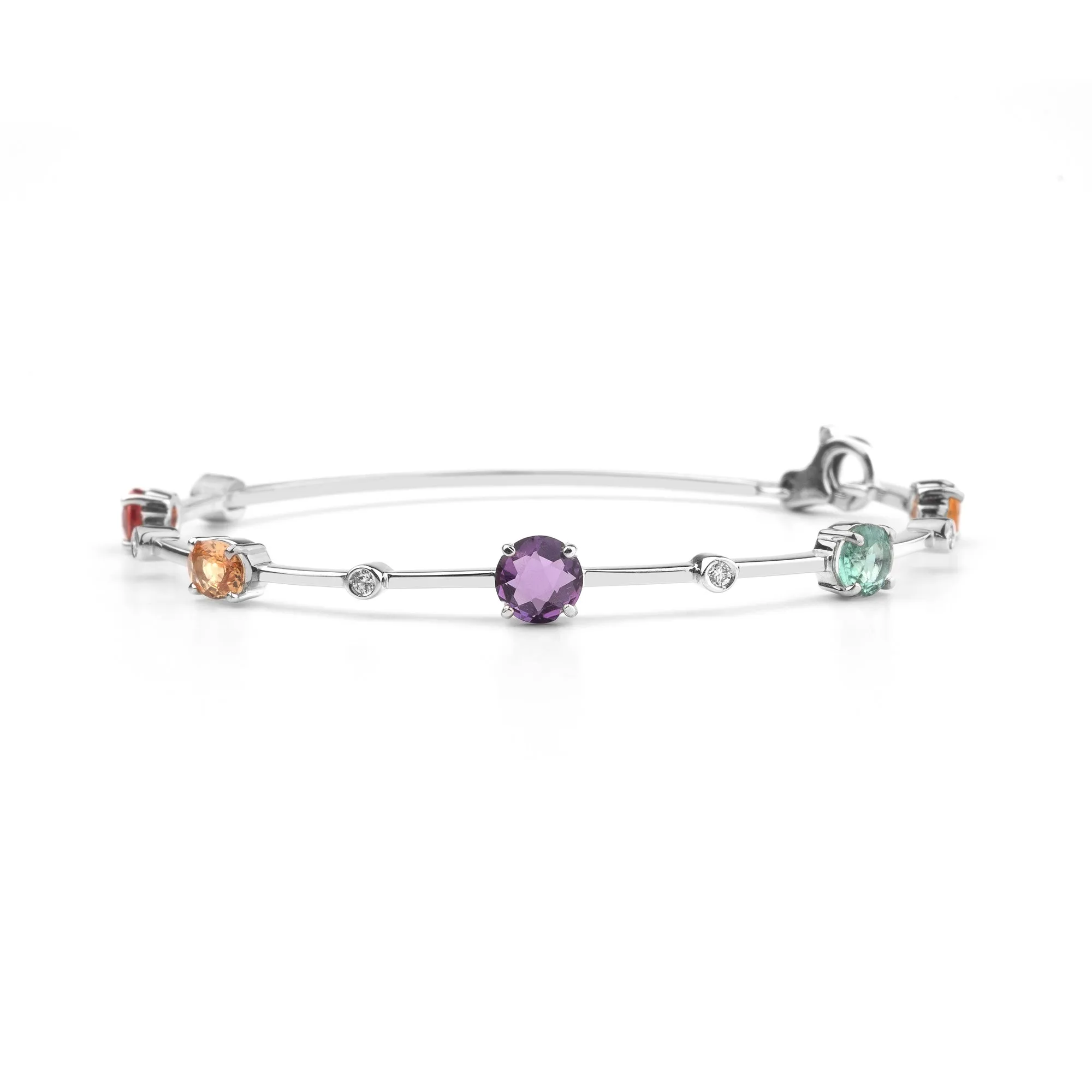 Multi coloured gemstones 18k white gold bracelet