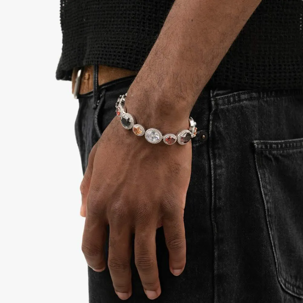Multi Gemstone Oval Cut Halo Moissanite Bracelet